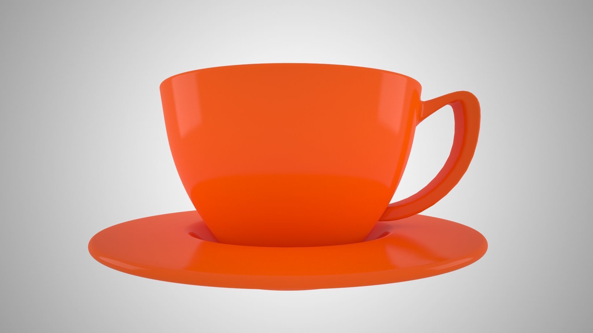 Coffee Cup Saucer Neon Orange Color 3D model_4