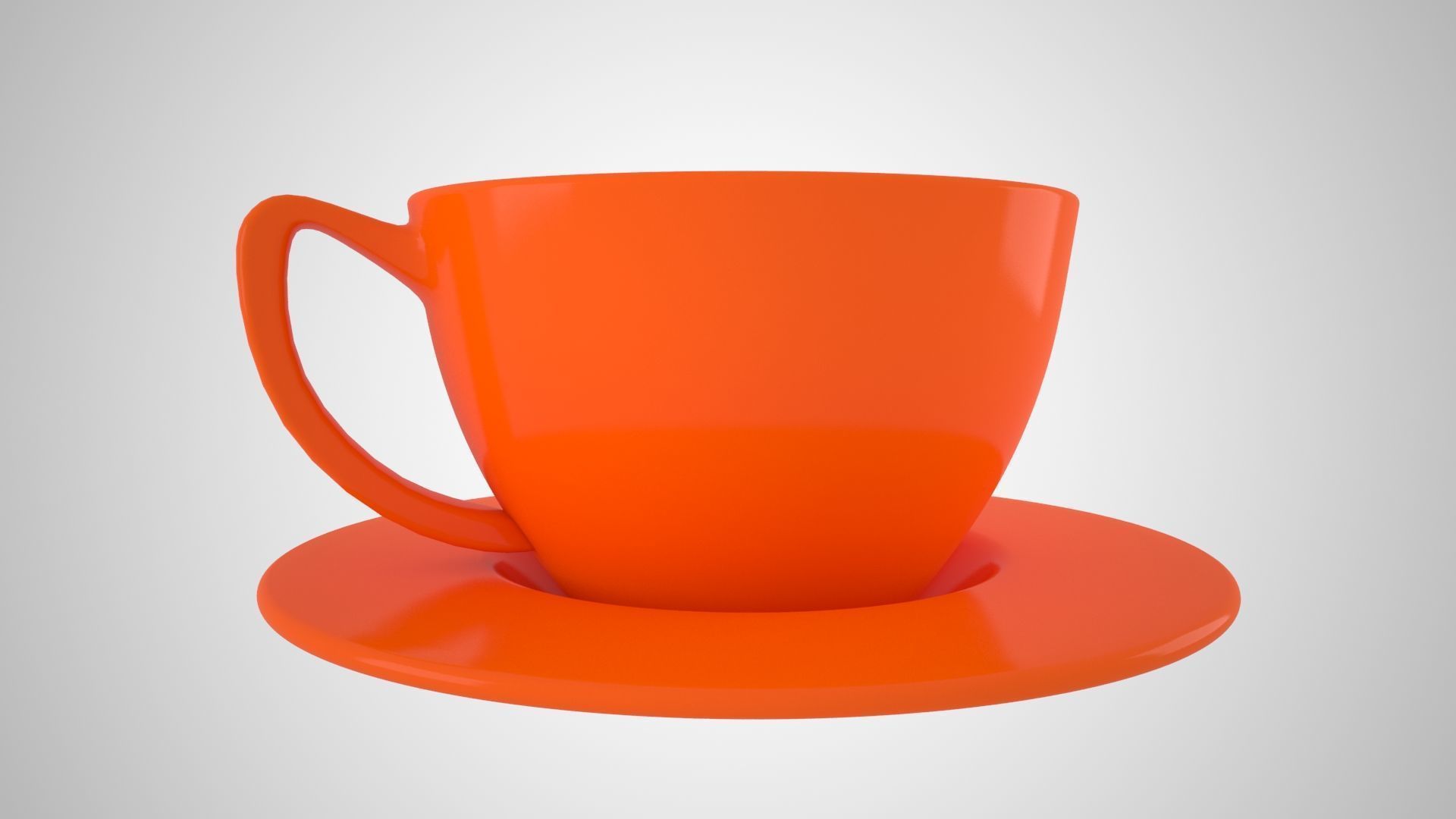 Coffee Cup Saucer Neon Orange Color 3D model_1
