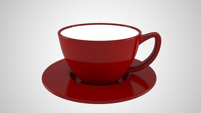 Coffee Cup Saucer Maroon Color 3D model