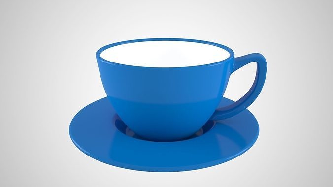 Coffee Cup Saucer French Blue Color 3D model