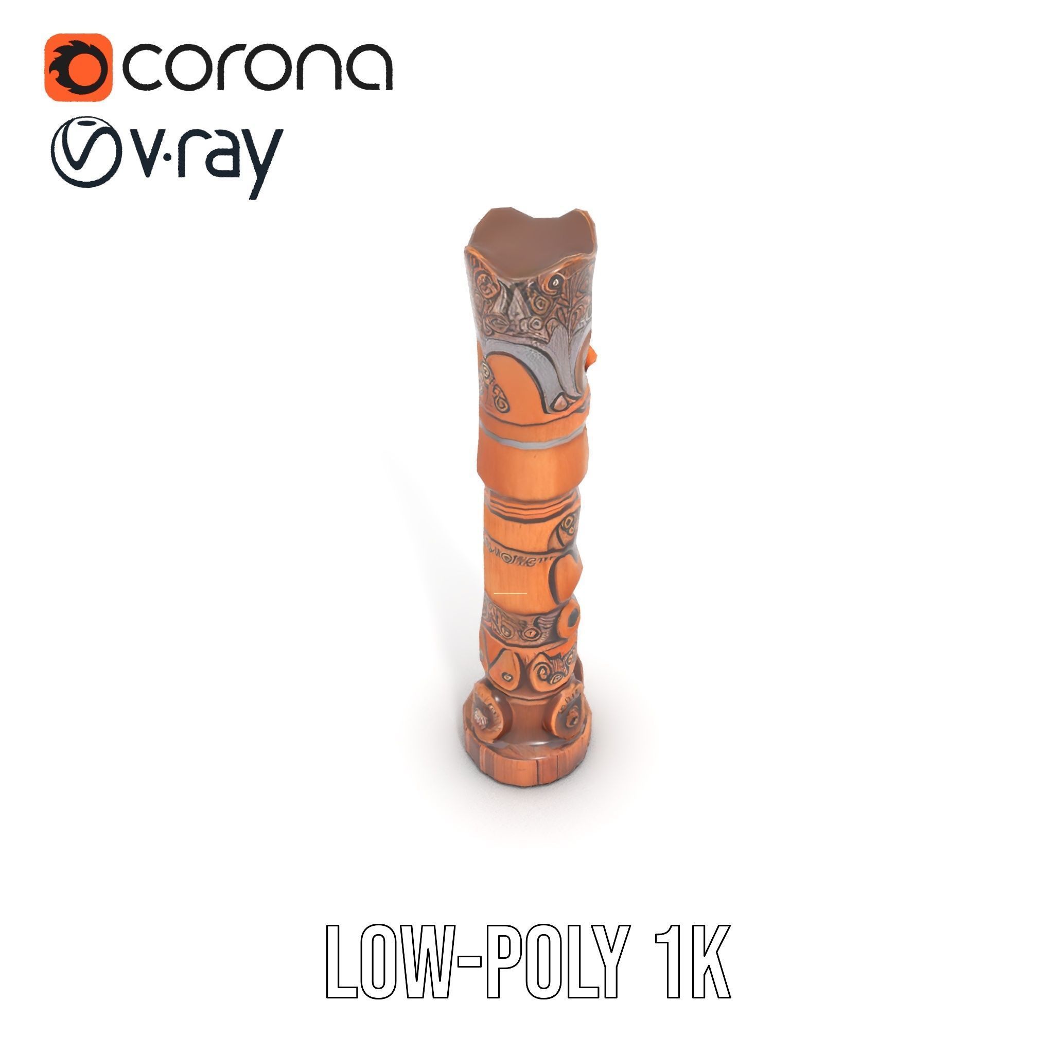 Wooden Totem Pole Model Pack with Intricate Carvings Low-poly 3D model_14