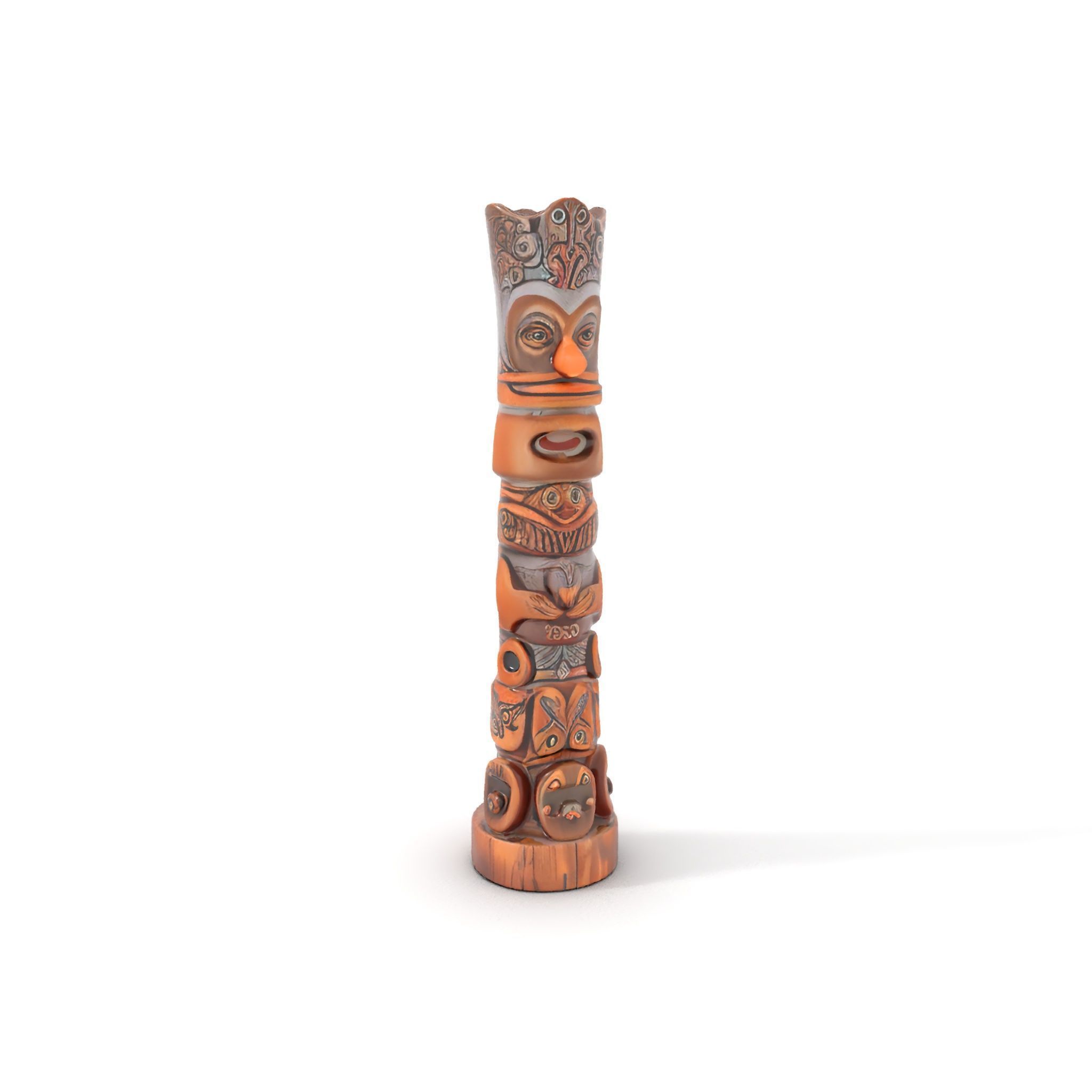 Wooden Totem Pole Model Pack with Intricate Carvings Low-poly 3D model_13