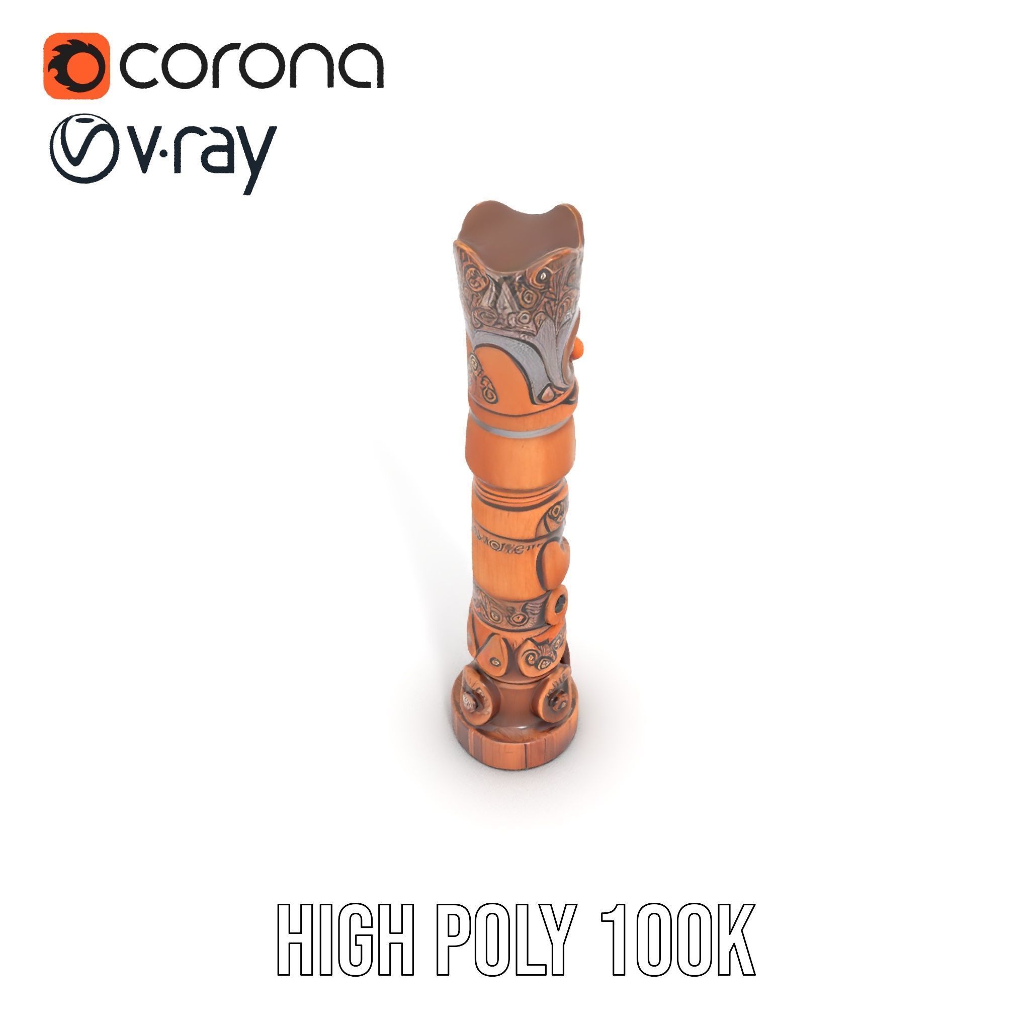 Wooden Totem Pole Model Pack with Intricate Carvings Low-poly 3D model_32