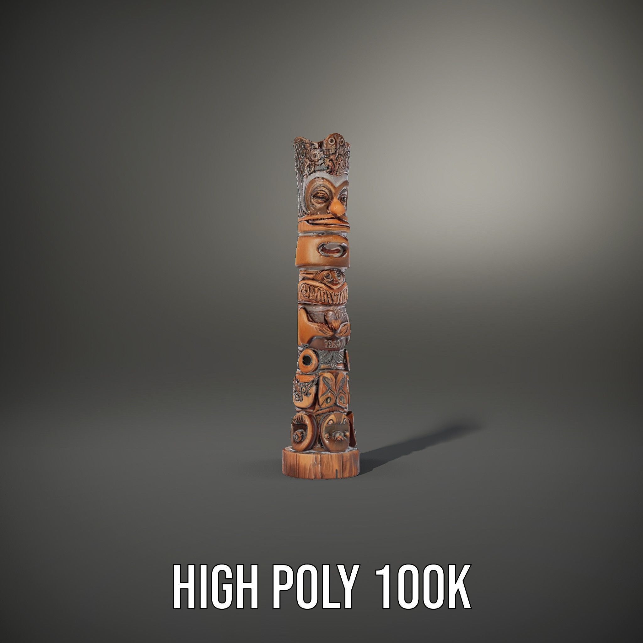 Wooden Totem Pole Model Pack with Intricate Carvings Low-poly 3D model_10