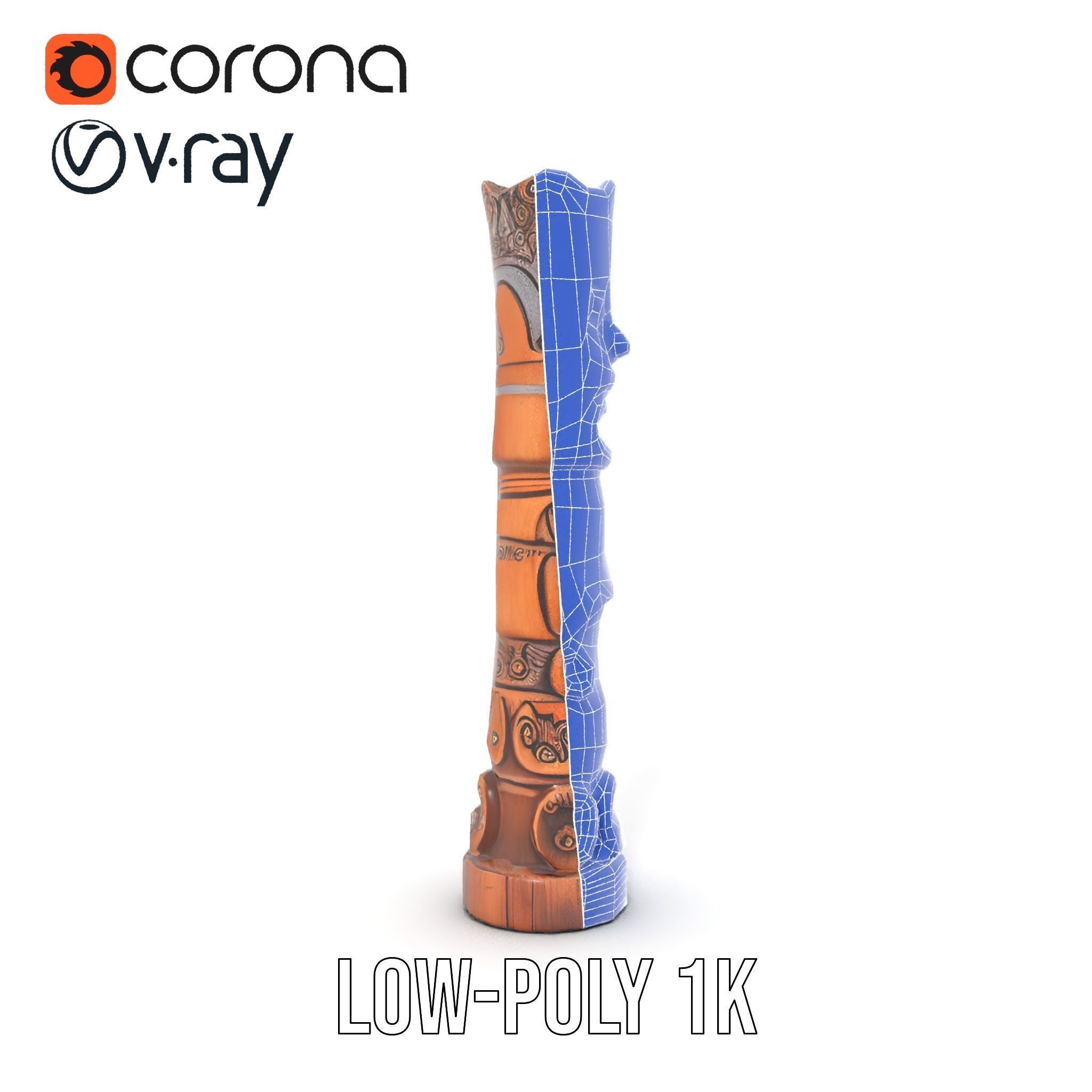 Wooden Totem Pole Model Pack with Intricate Carvings Low-poly 3D model_30