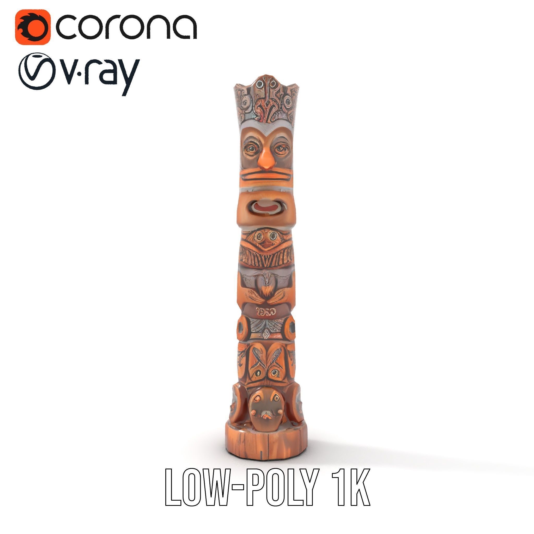 Wooden Totem Pole Model Pack with Intricate Carvings Low-poly 3D model_16