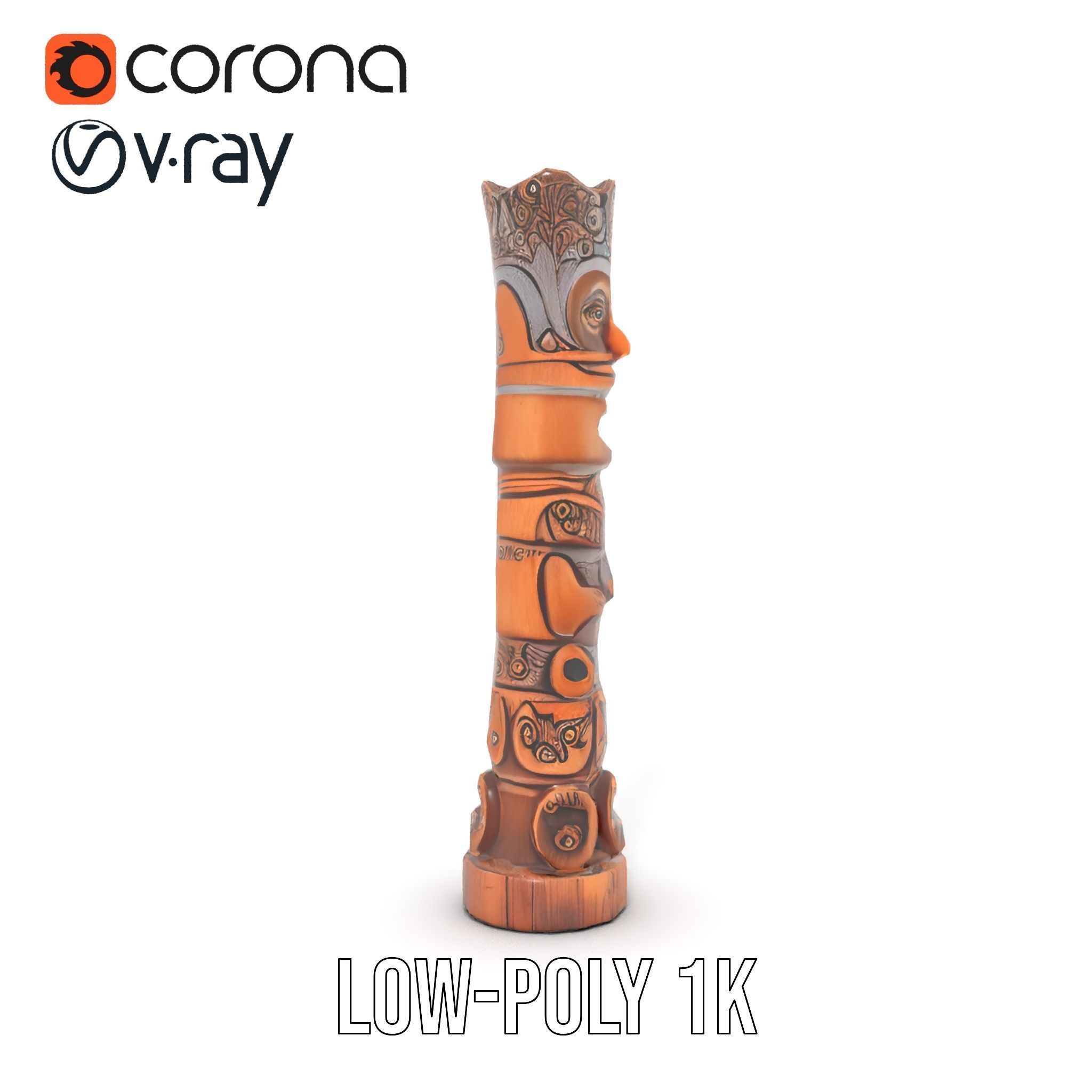 Wooden Totem Pole Model Pack with Intricate Carvings Low-poly 3D model_18