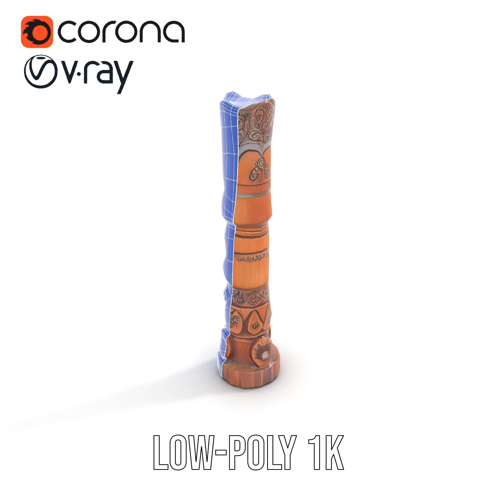 Wooden Totem Pole Model Pack with Intricate Carvings Low-poly 3D model_21