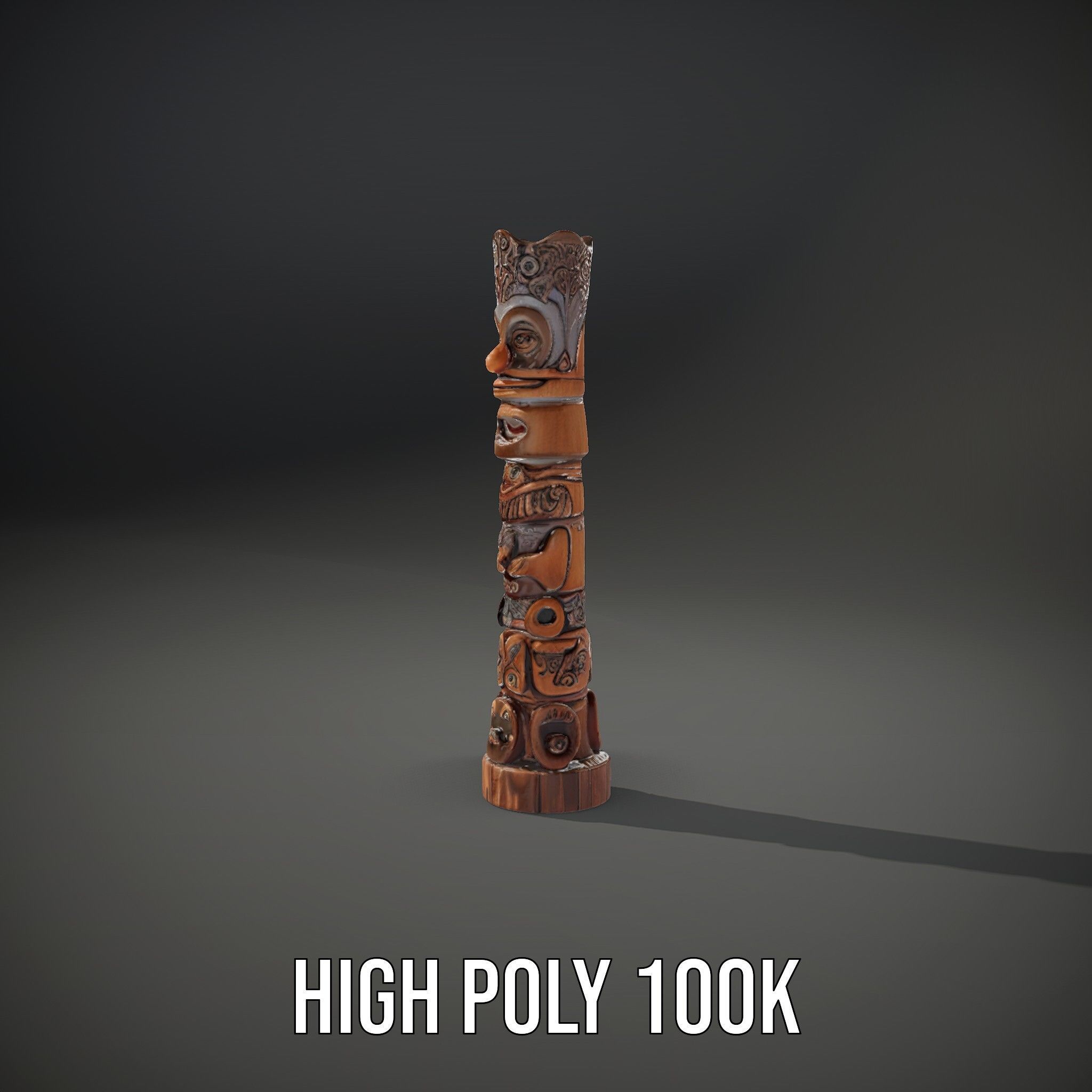Wooden Totem Pole Model Pack with Intricate Carvings Low-poly 3D model_8