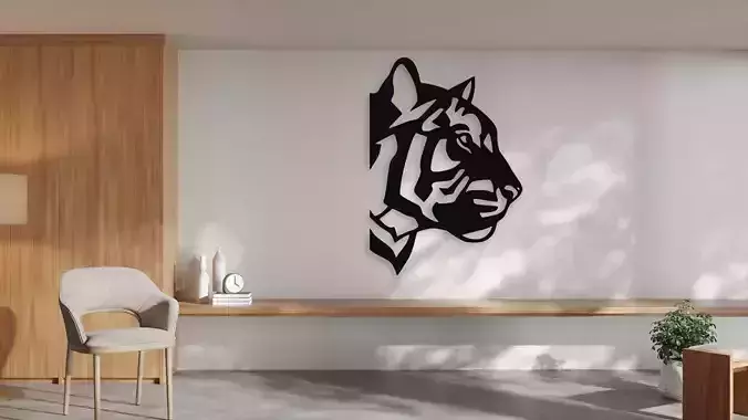 Striking Tiger Head Wall Decor 3D Print Laser Cut Vector Art 3D model