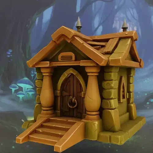 Stylized Fantasy Woodland Cottage House Low-poly 3D model 3