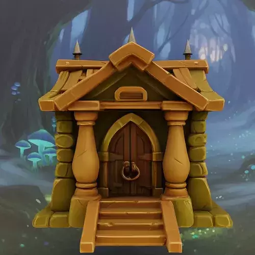 Stylized Fantasy Woodland Cottage House Low-poly 3D model 2