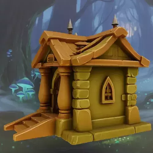 Stylized Fantasy Woodland Cottage House Low-poly 3D model 4