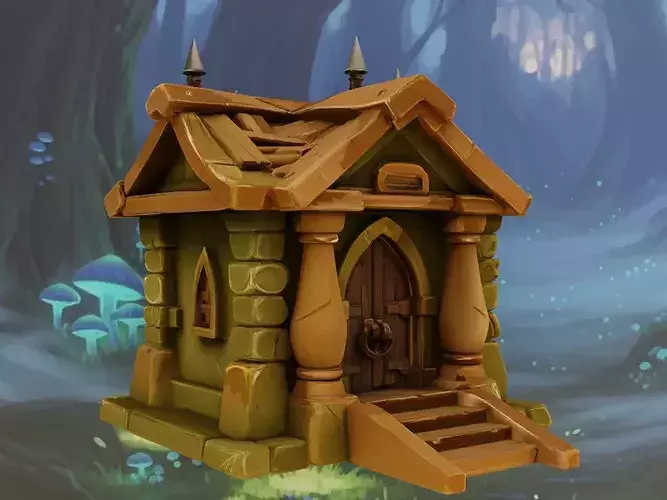 Stylized Fantasy Woodland Cottage House Low-poly 3D model