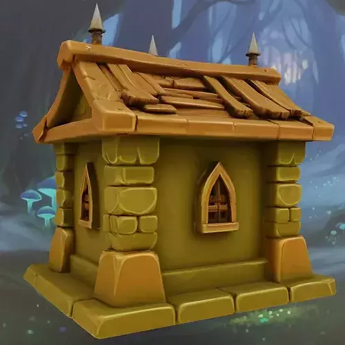 Stylized Fantasy Woodland Cottage House Low-poly 3D model 7