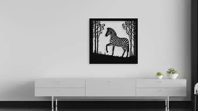 Striking Zebra Silhouette Wall Decor 3D Model