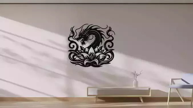 Dragon and Lotus Flower Wall Decor 3D Model