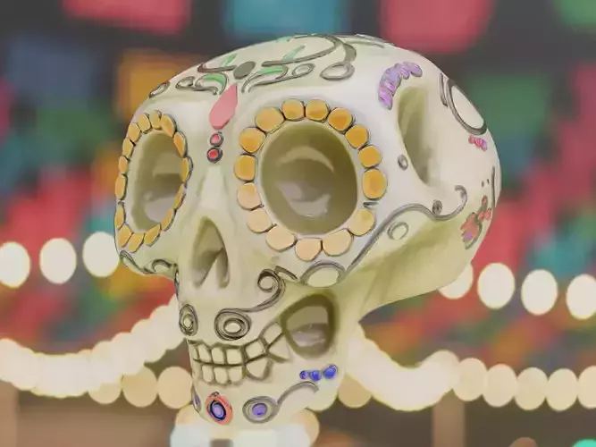 Vibrant Sugar Skull Calavera - Day of the Dead Folk Art