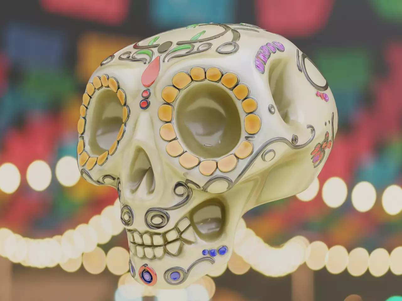 Vibrant Sugar Skull Calavera - Day of the Dead Folk Printable 3D print model