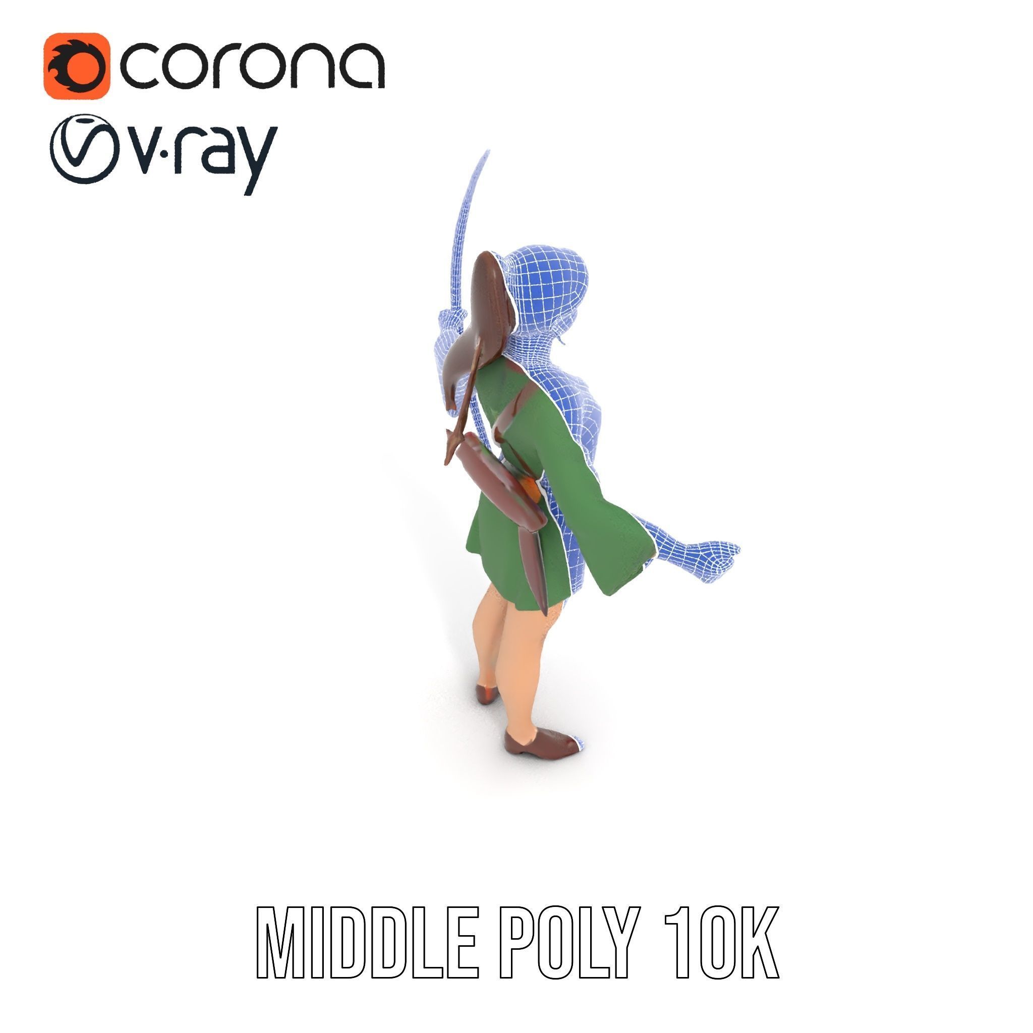 Female Archer Character Rigged and Animated D Model Low-poly 3D model_32