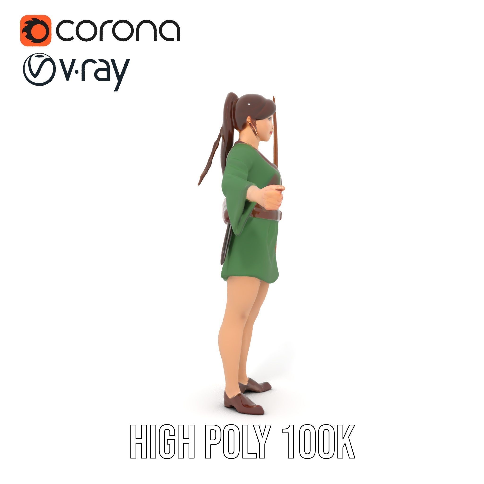 Female Archer Character Rigged and Animated D Model Low-poly 3D model_23