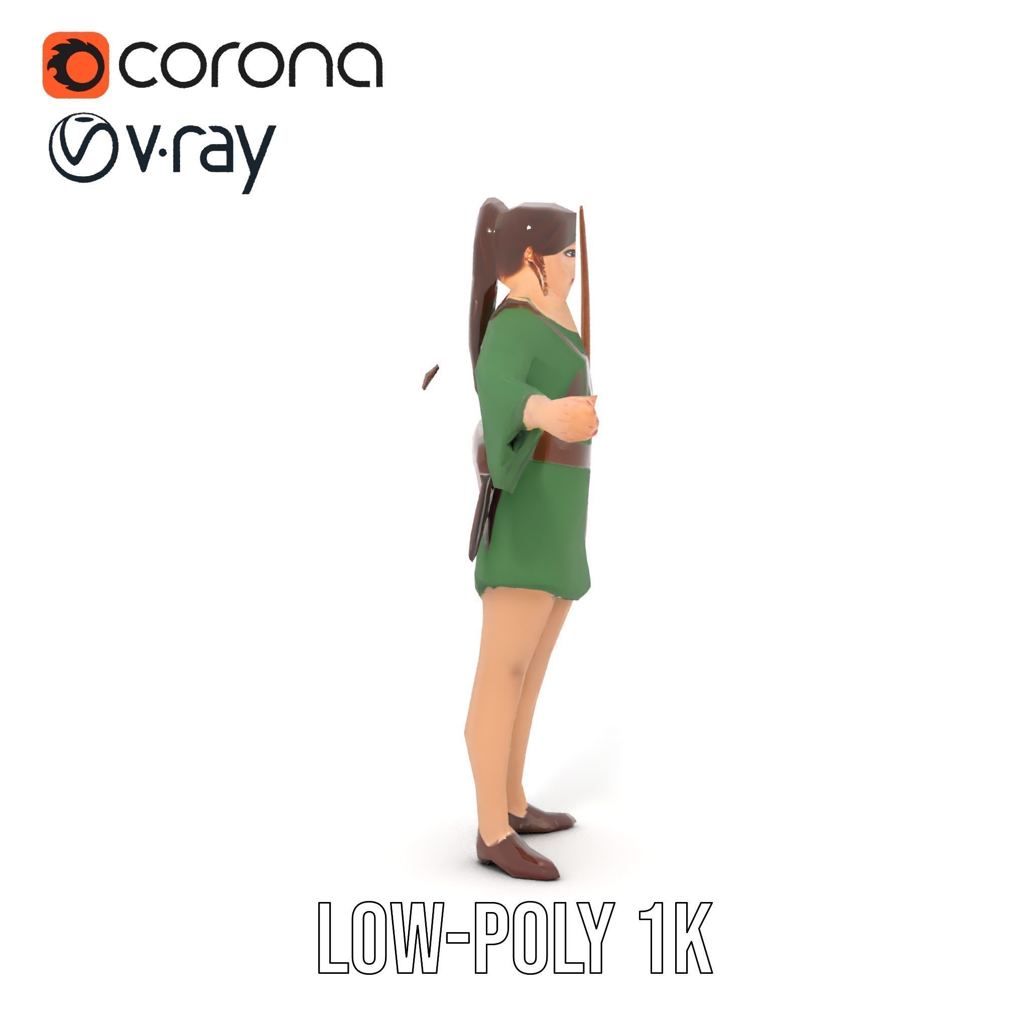 Female Archer Character Rigged and Animated D Model Low-poly 3D model_19