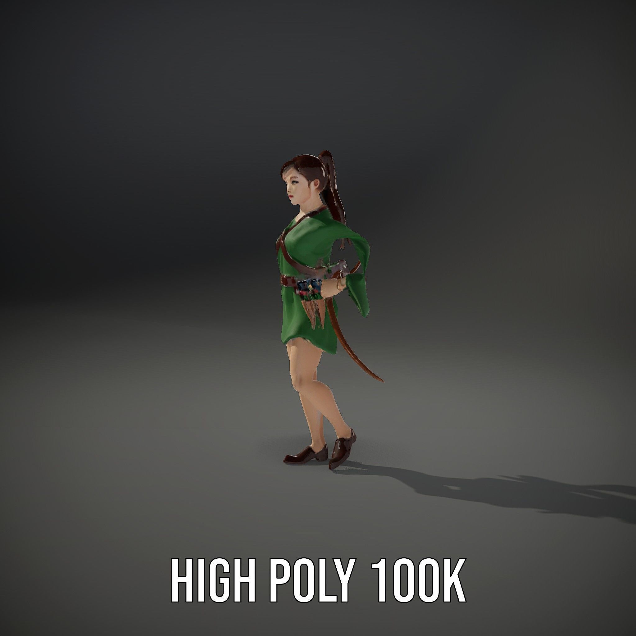 Female Archer Character Rigged and Animated D Model Low-poly 3D model_8