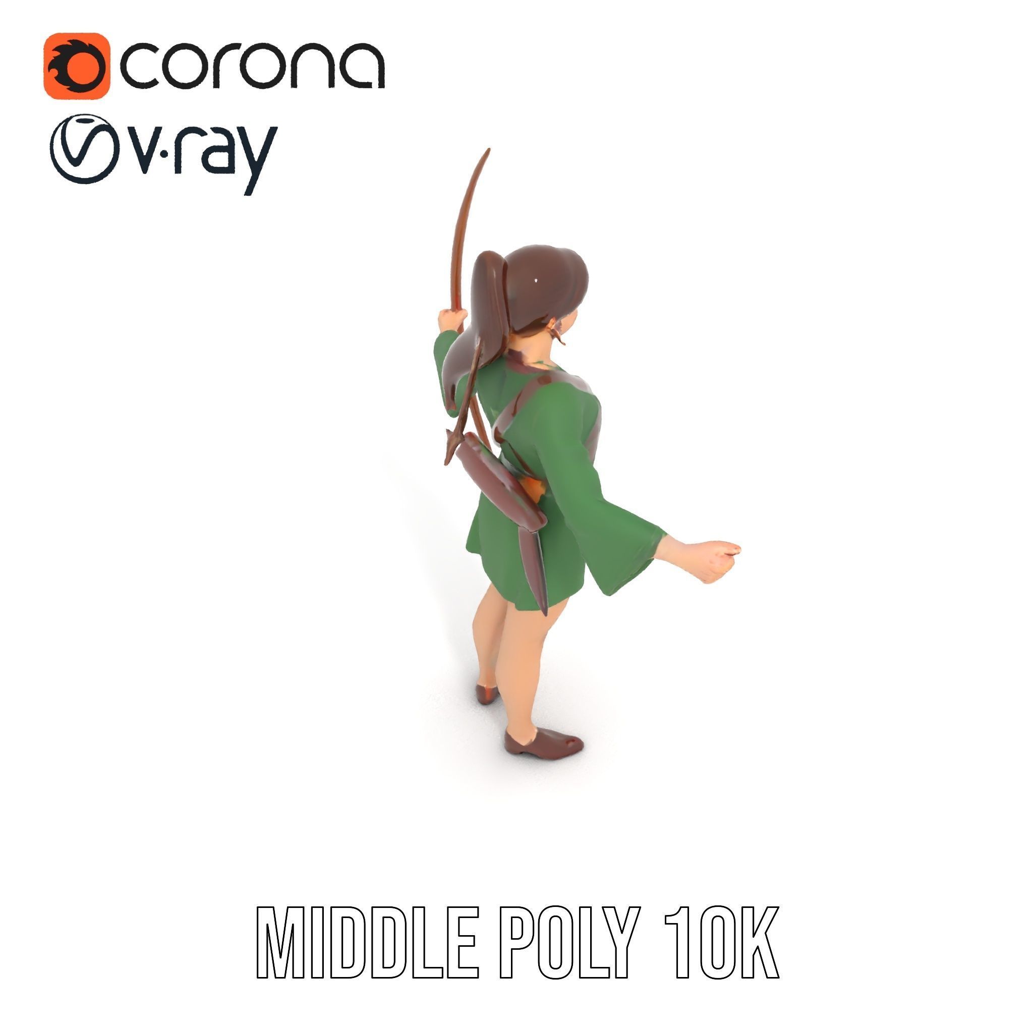 Female Archer Character Rigged and Animated D Model Low-poly 3D model_13
