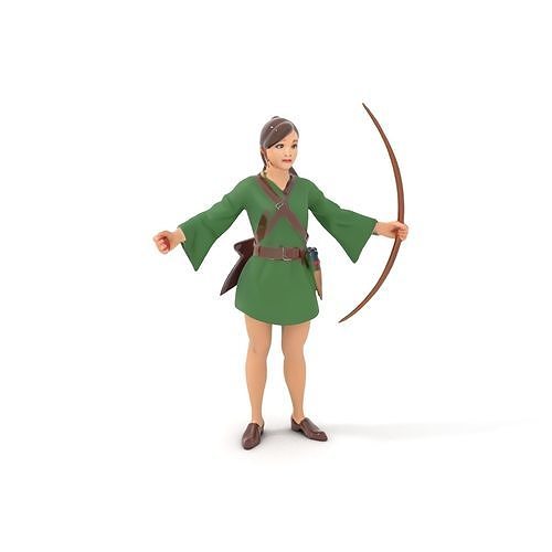 Female Archer Character Rigged and Animated D Model Low-poly 3D model