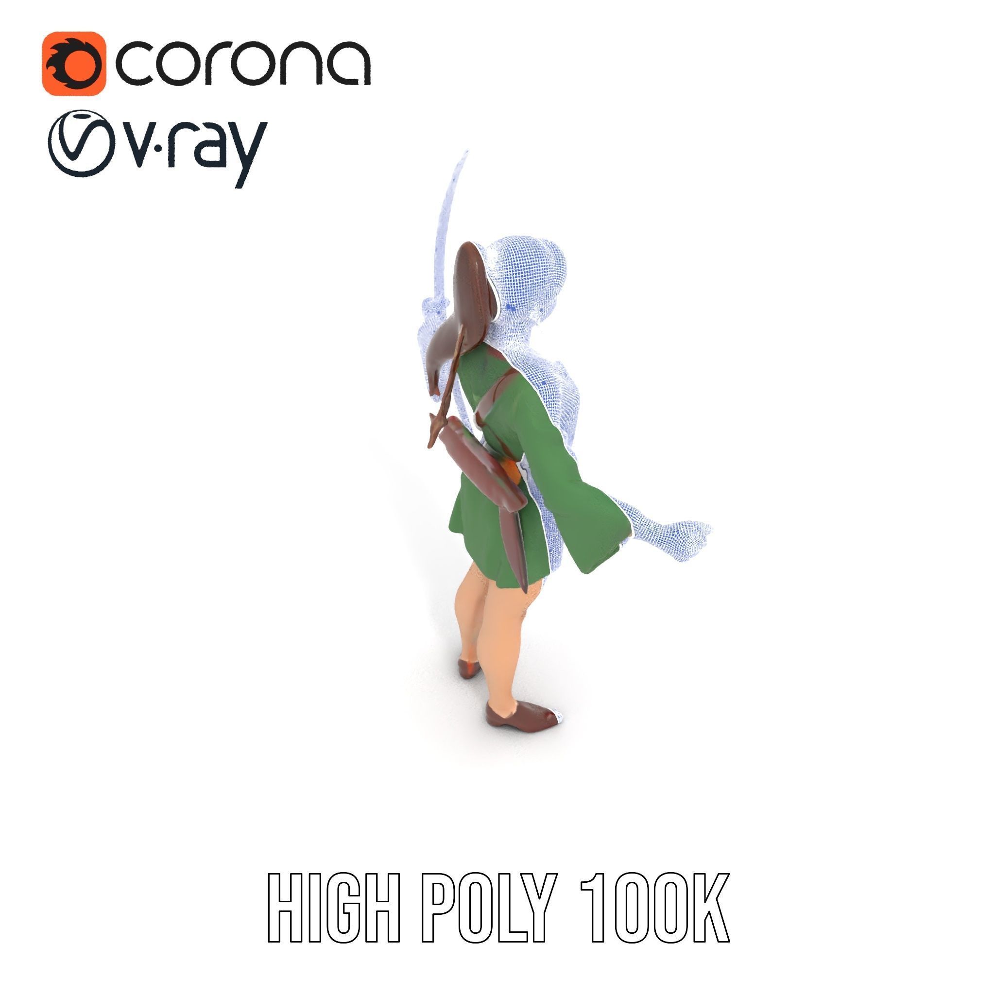 Female Archer Character Rigged and Animated D Model Low-poly 3D model_31