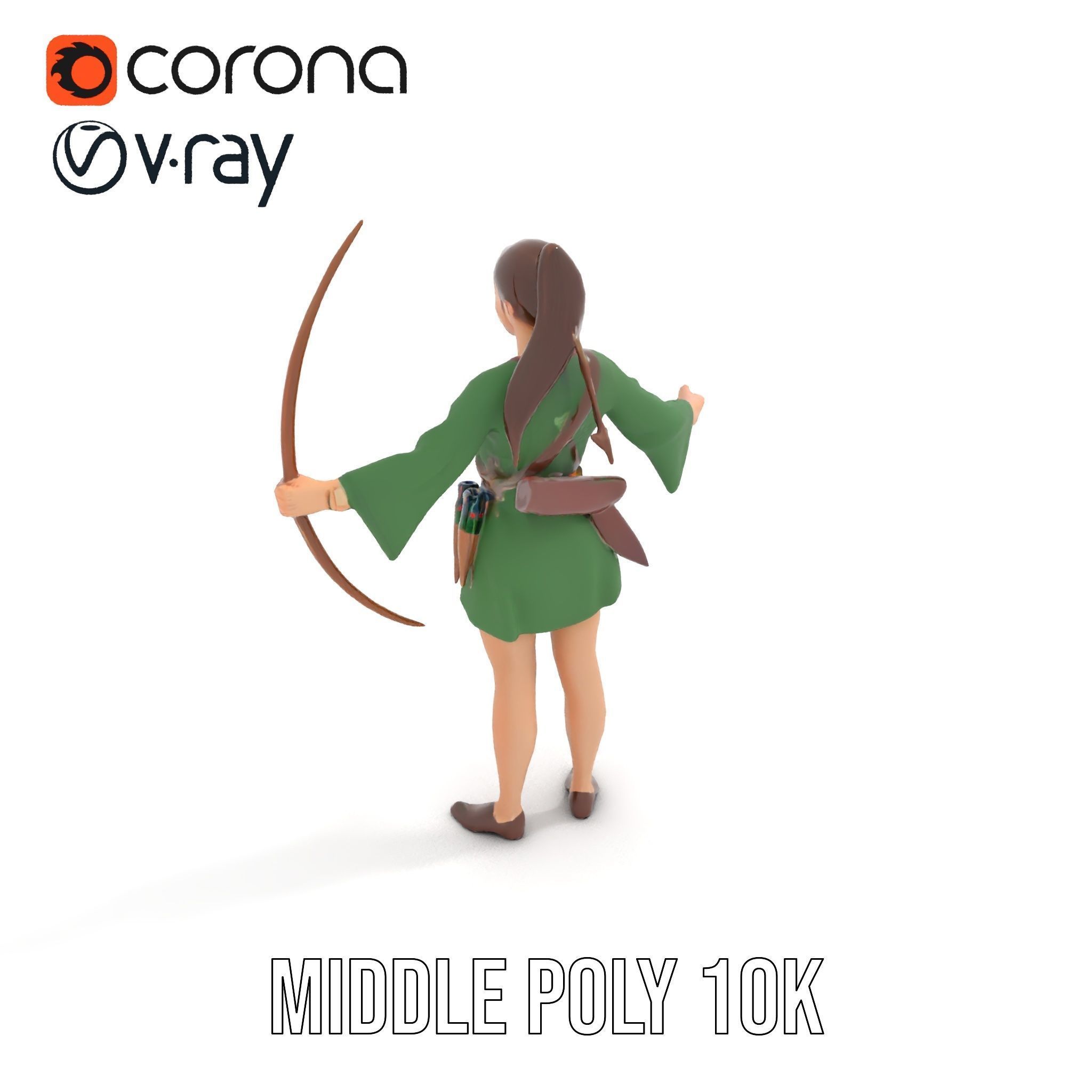 Female Archer Character Rigged and Animated D Model Low-poly 3D model_11