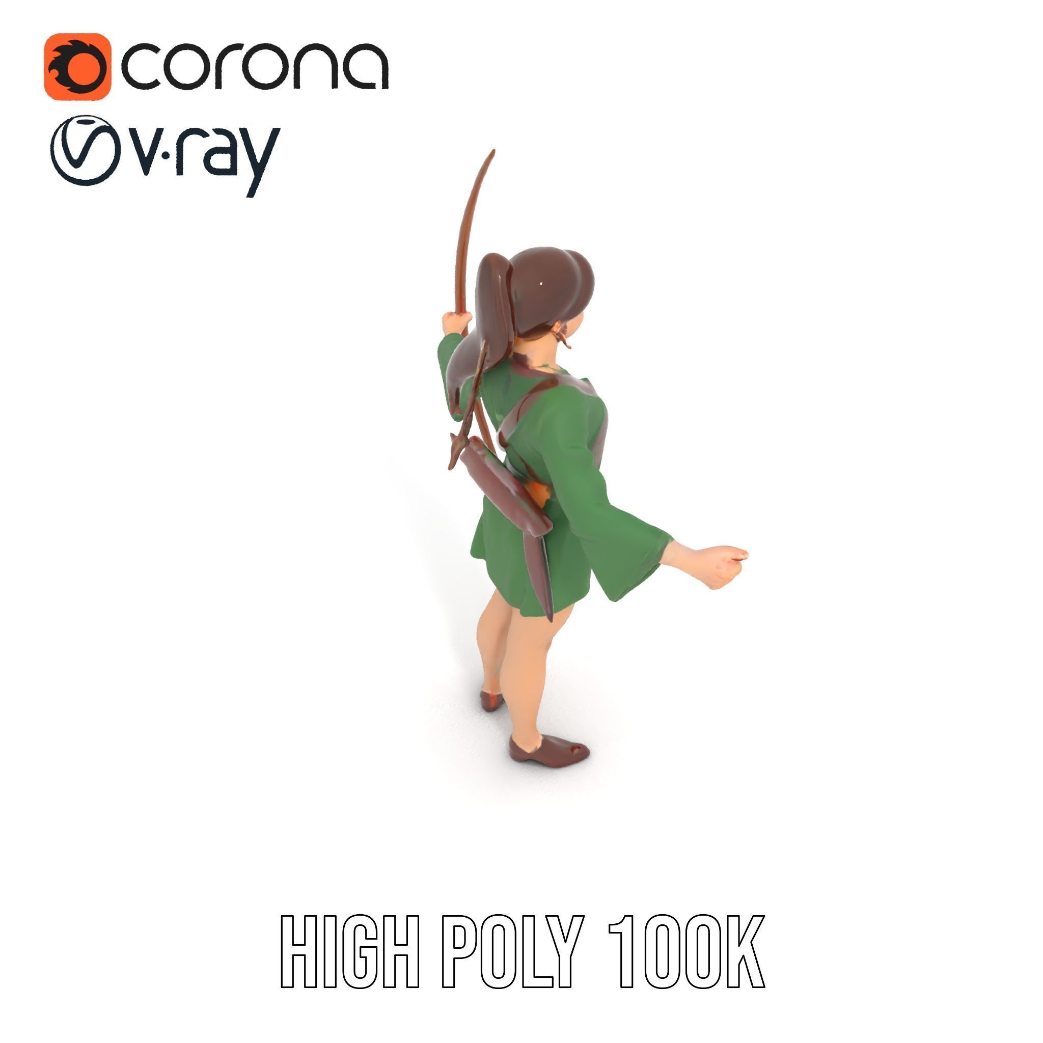 Female Archer Character Rigged and Animated D Model Low-poly 3D model_17