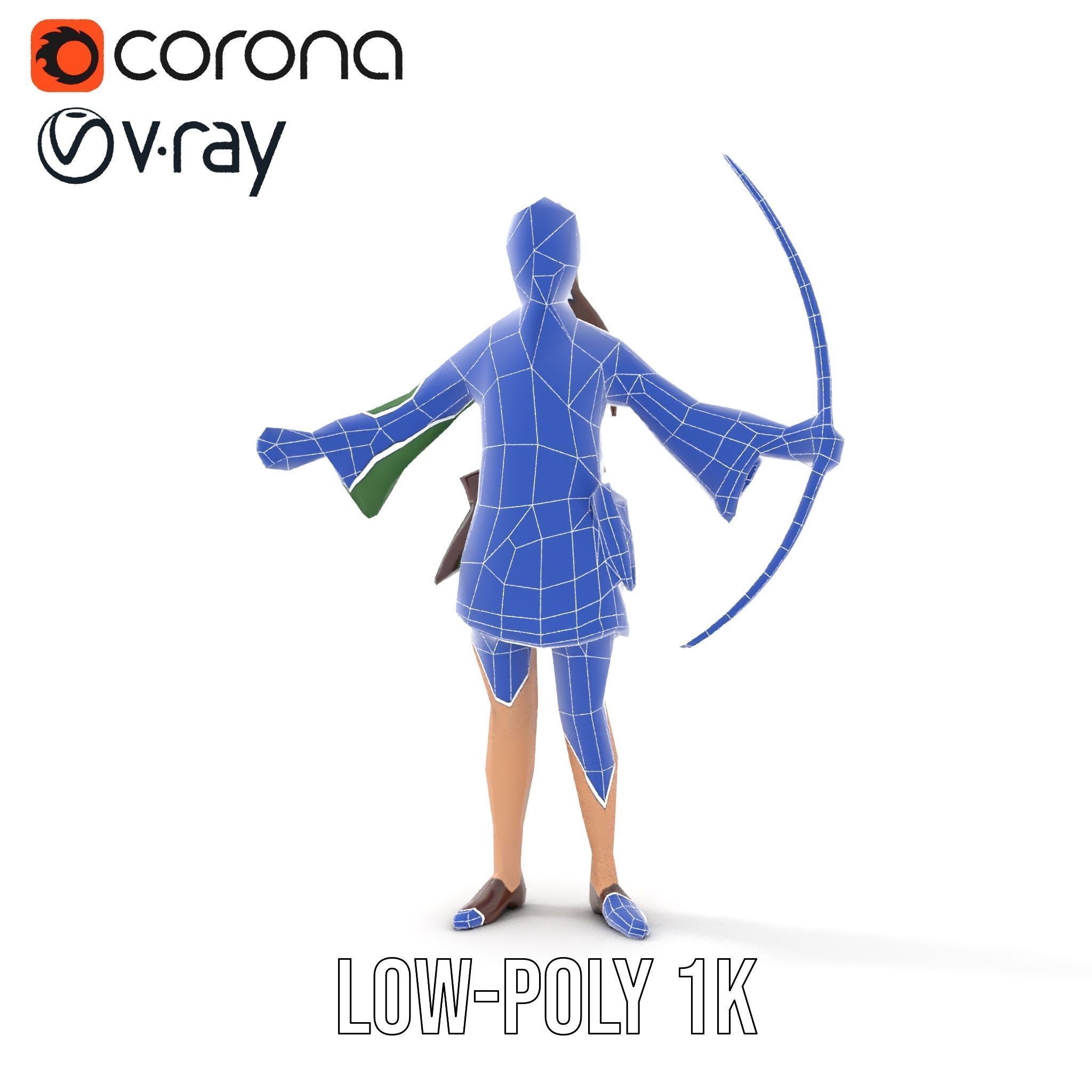 Female Archer Character Rigged and Animated D Model Low-poly 3D model_22