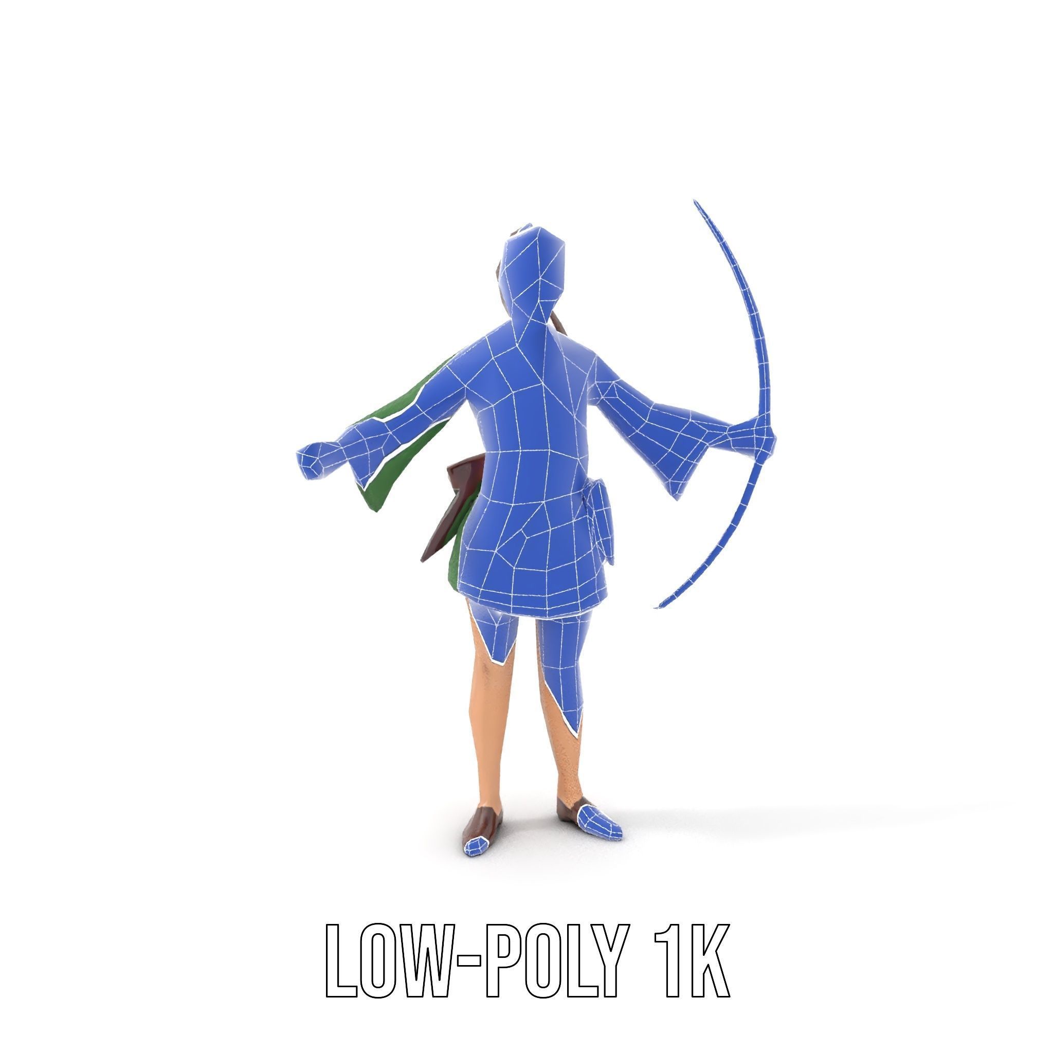 Female Archer Character Rigged and Animated D Model Low-poly 3D model_14