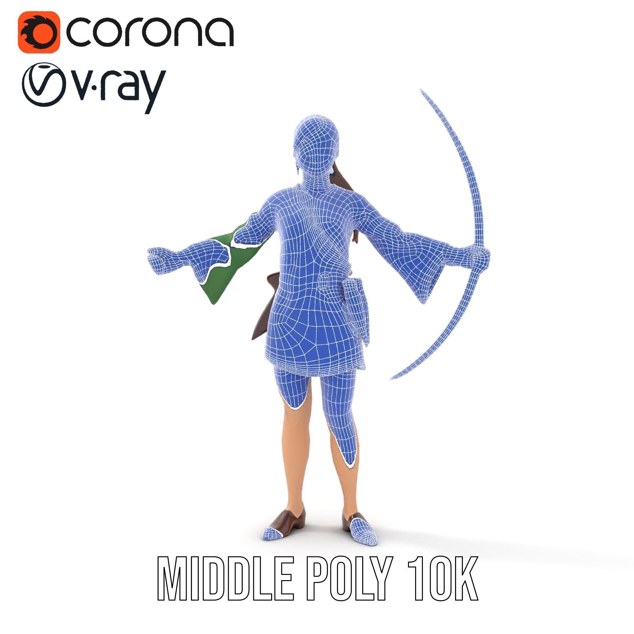 Female Archer Character Rigged and Animated D Model Low-poly 3D model_34