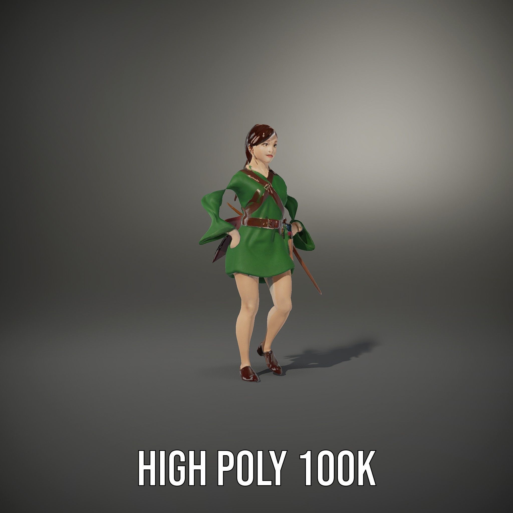 Female Archer Character Rigged and Animated D Model Low-poly 3D model_10
