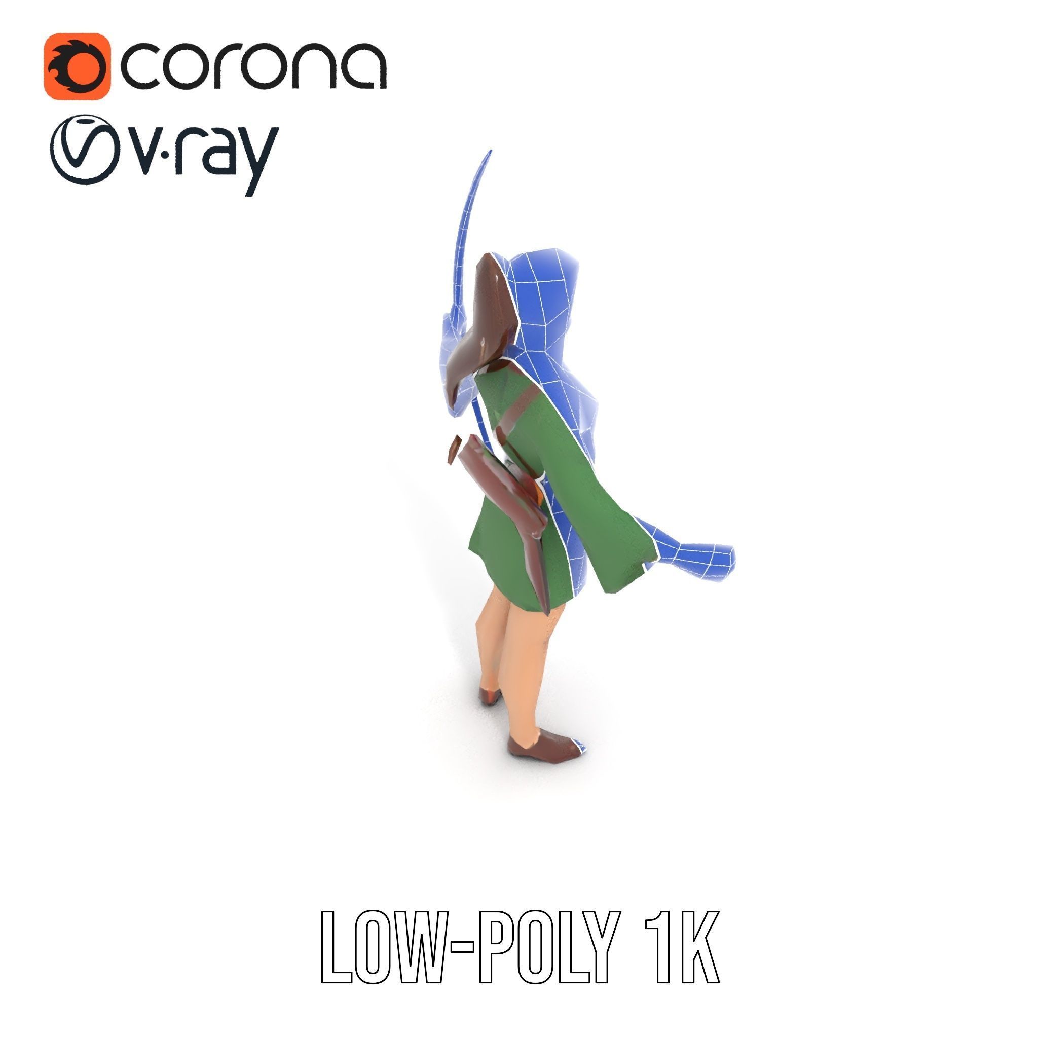 Female Archer Character Rigged and Animated D Model Low-poly 3D model_25