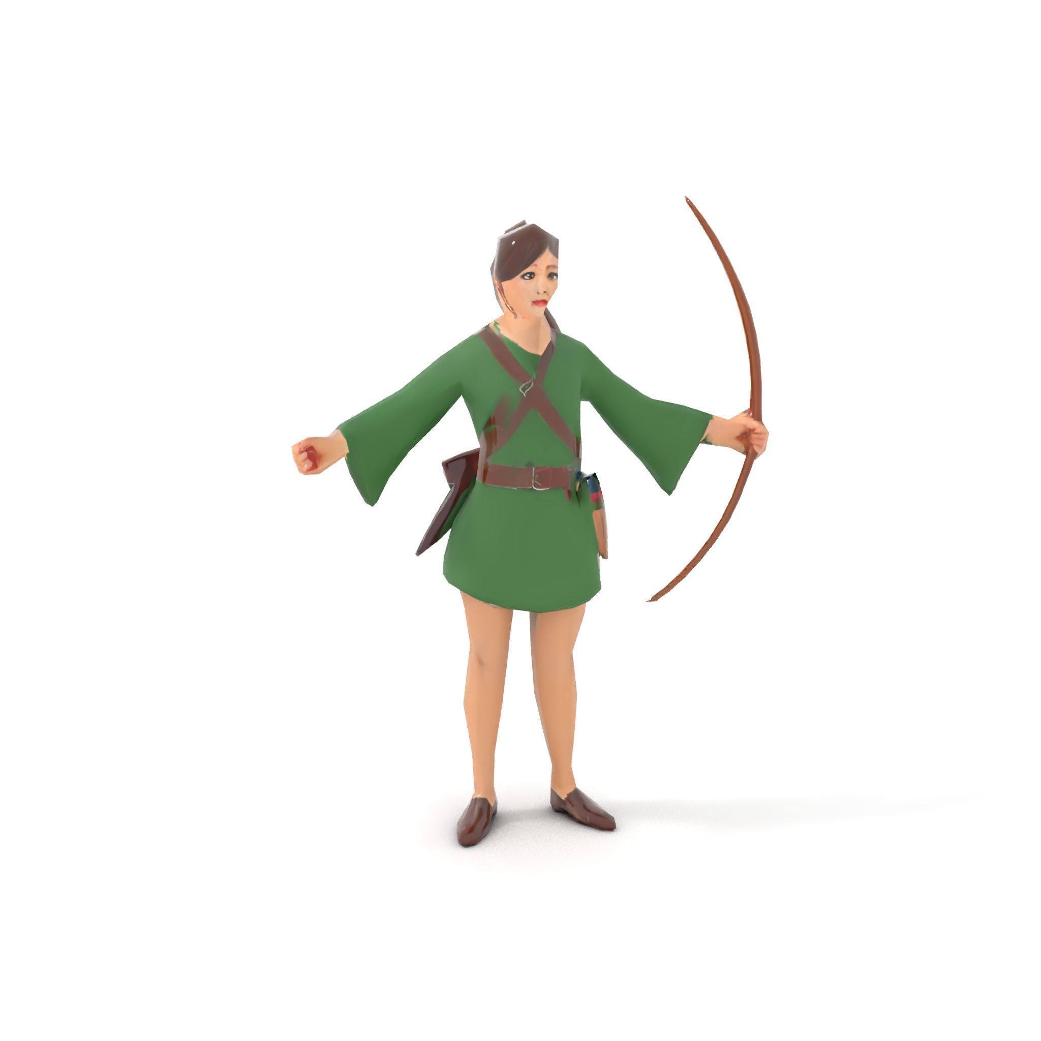 Female Archer Character Rigged and Animated D Model Low-poly 3D model_7