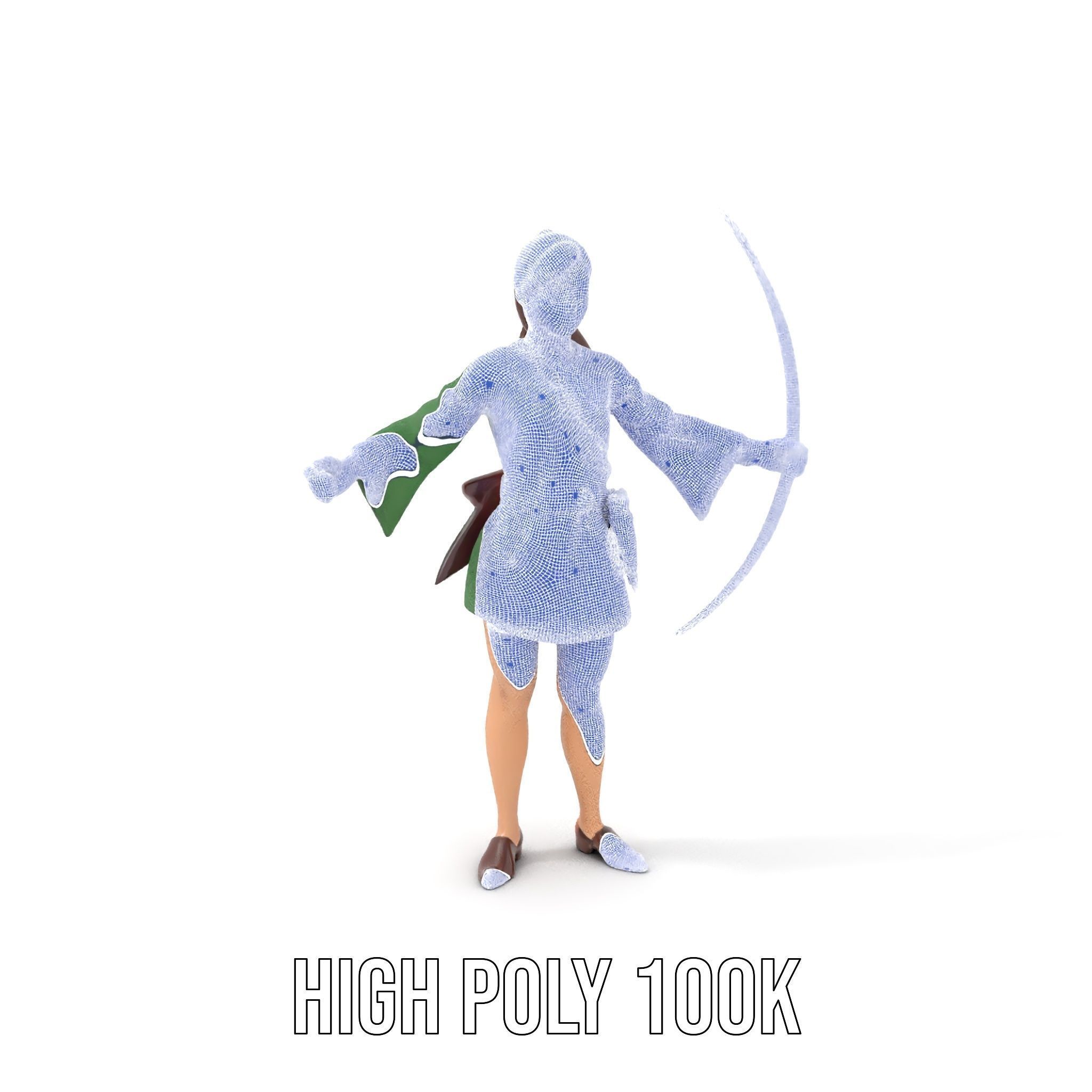 Female Archer Character Rigged and Animated D Model Low-poly 3D model_4
