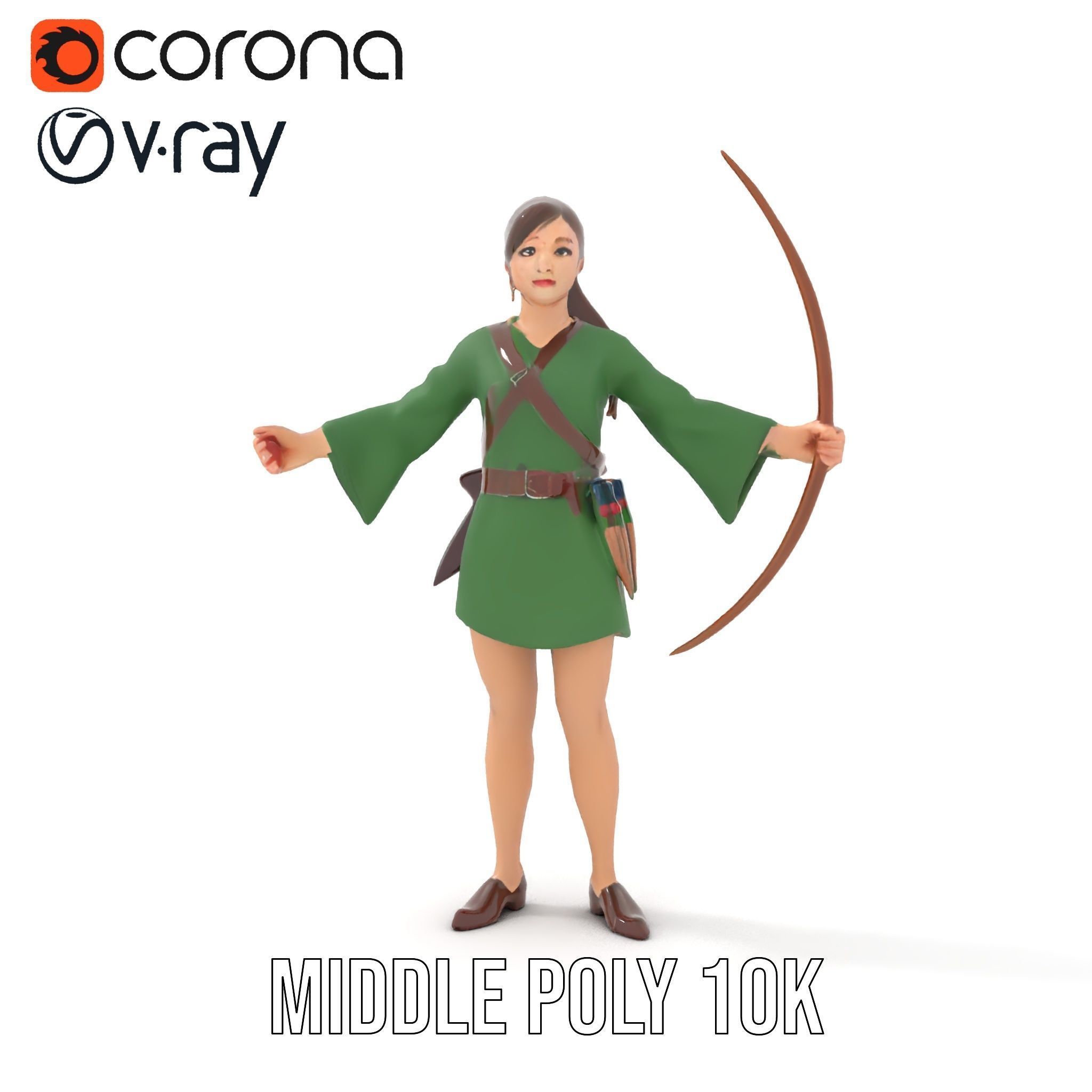 Female Archer Character Rigged and Animated D Model Low-poly 3D model_18