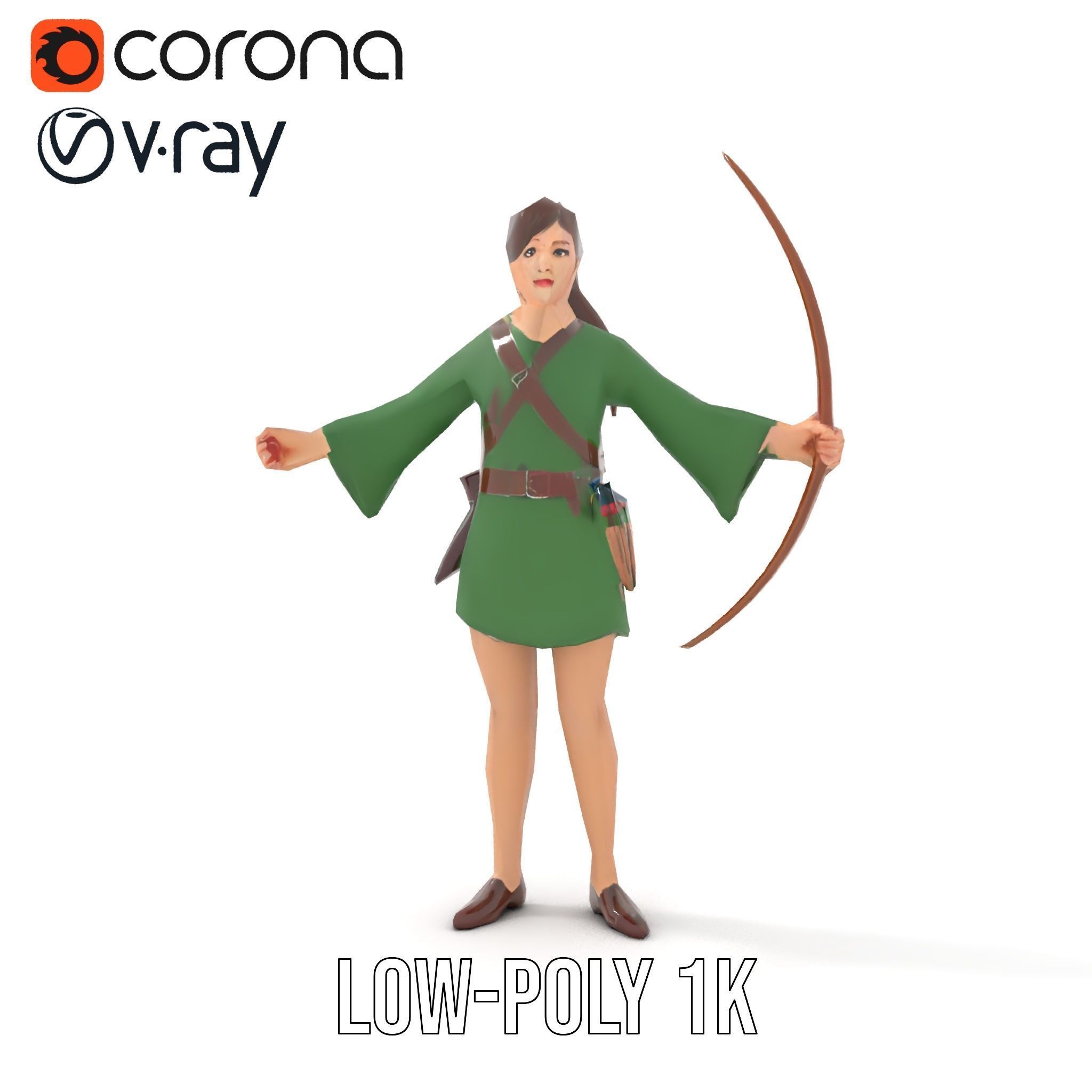 Female Archer Character Rigged and Animated D Model Low-poly 3D model_16