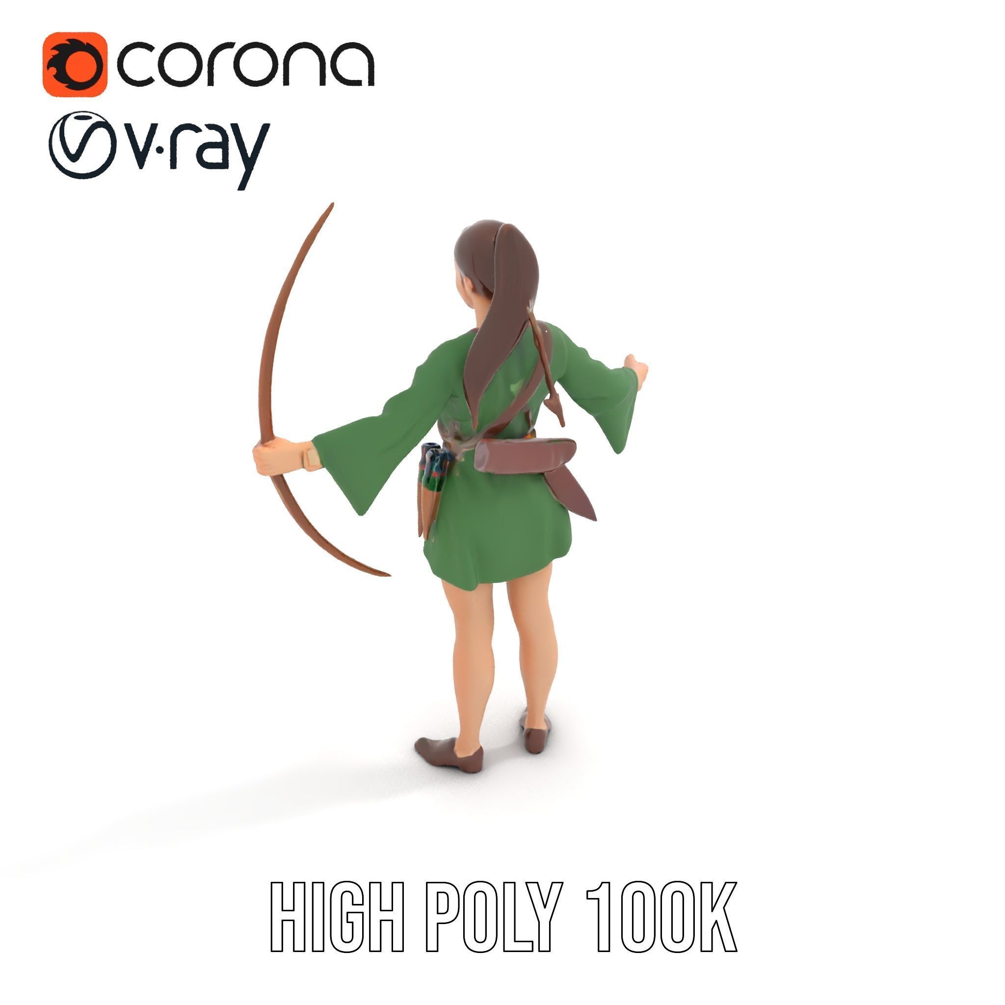 Female Archer Character Rigged and Animated D Model Low-poly 3D model_20