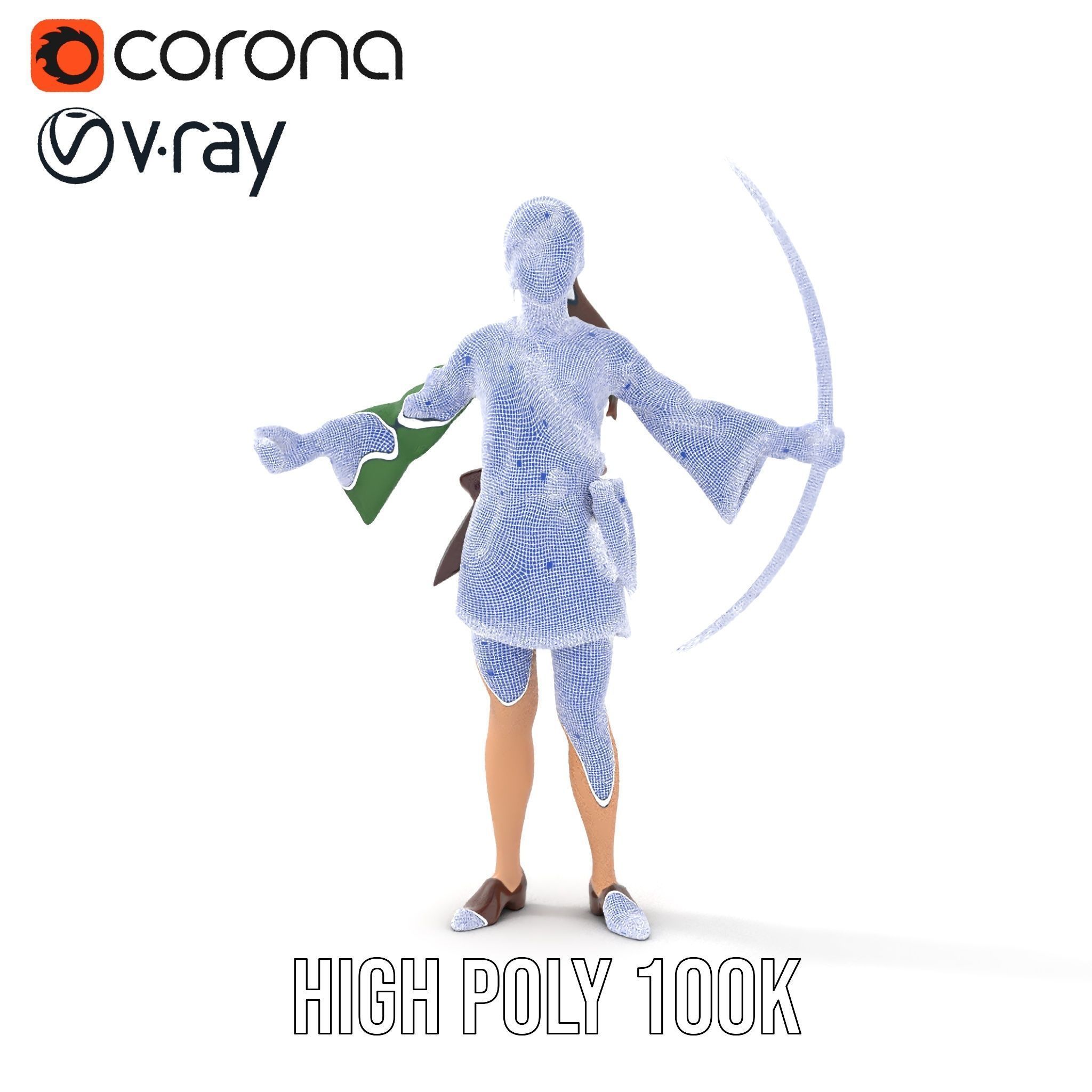 Female Archer Character Rigged and Animated D Model Low-poly 3D model_33