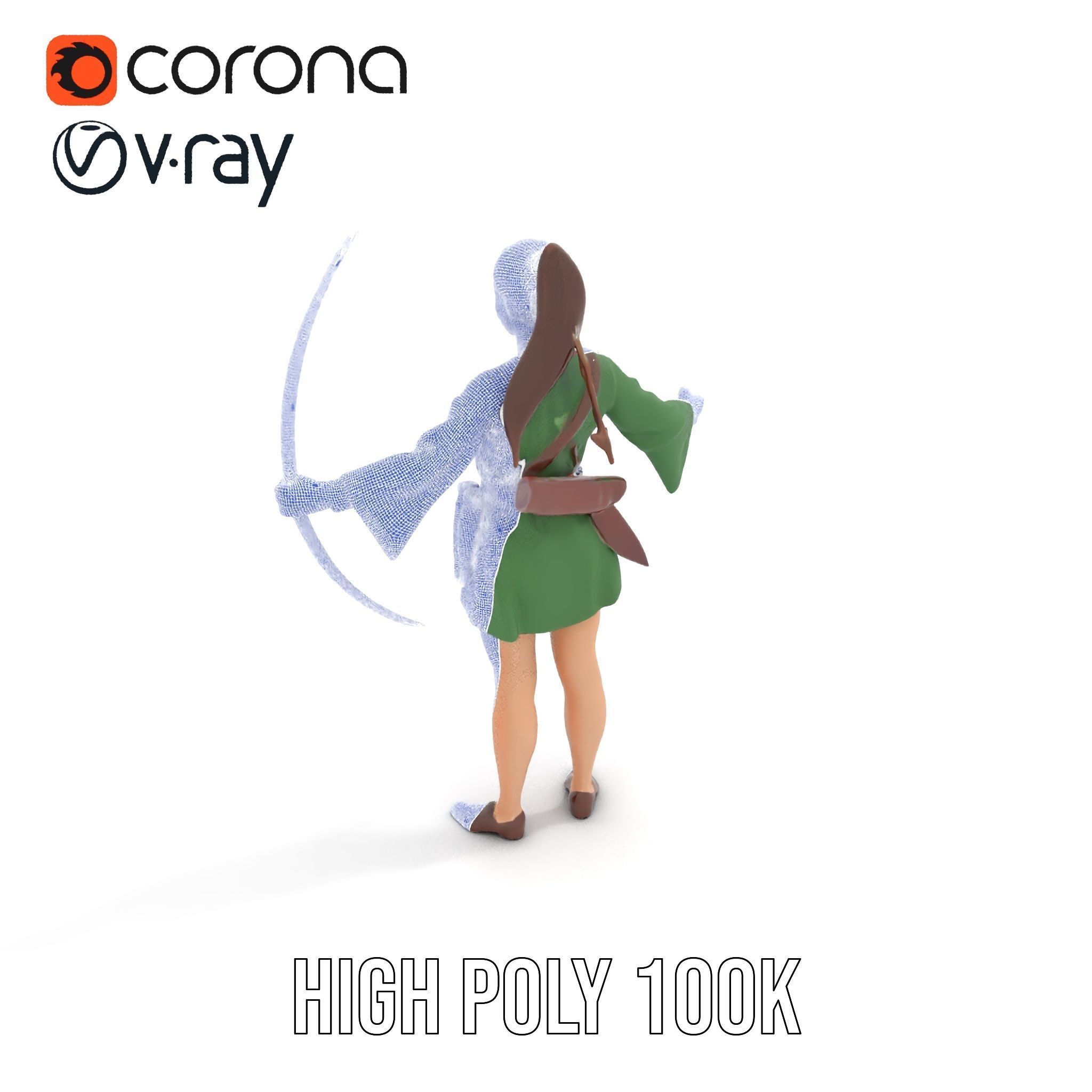 Female Archer Character Rigged and Animated D Model Low-poly 3D model_35