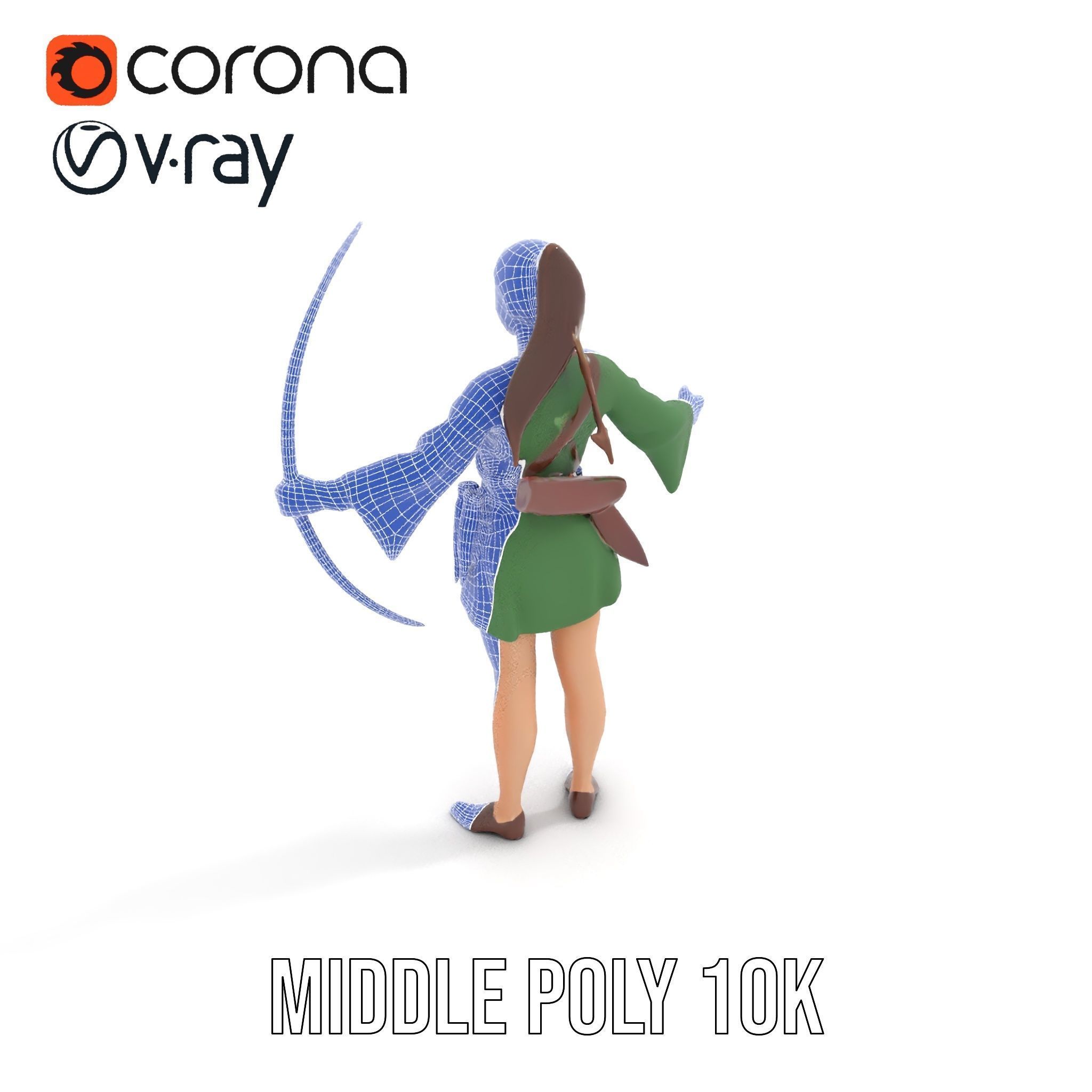 Female Archer Character Rigged and Animated D Model Low-poly 3D model_27