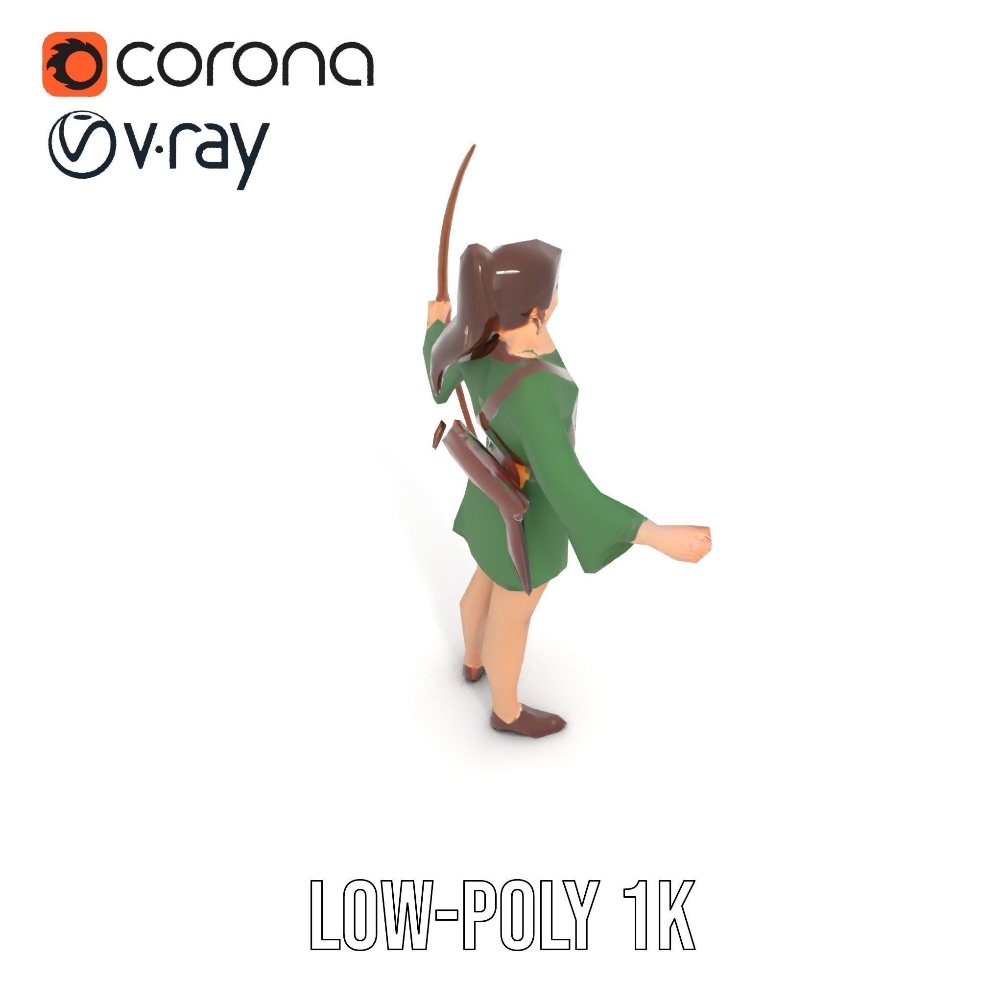 Female Archer Character Rigged and Animated D Model Low-poly 3D model_12