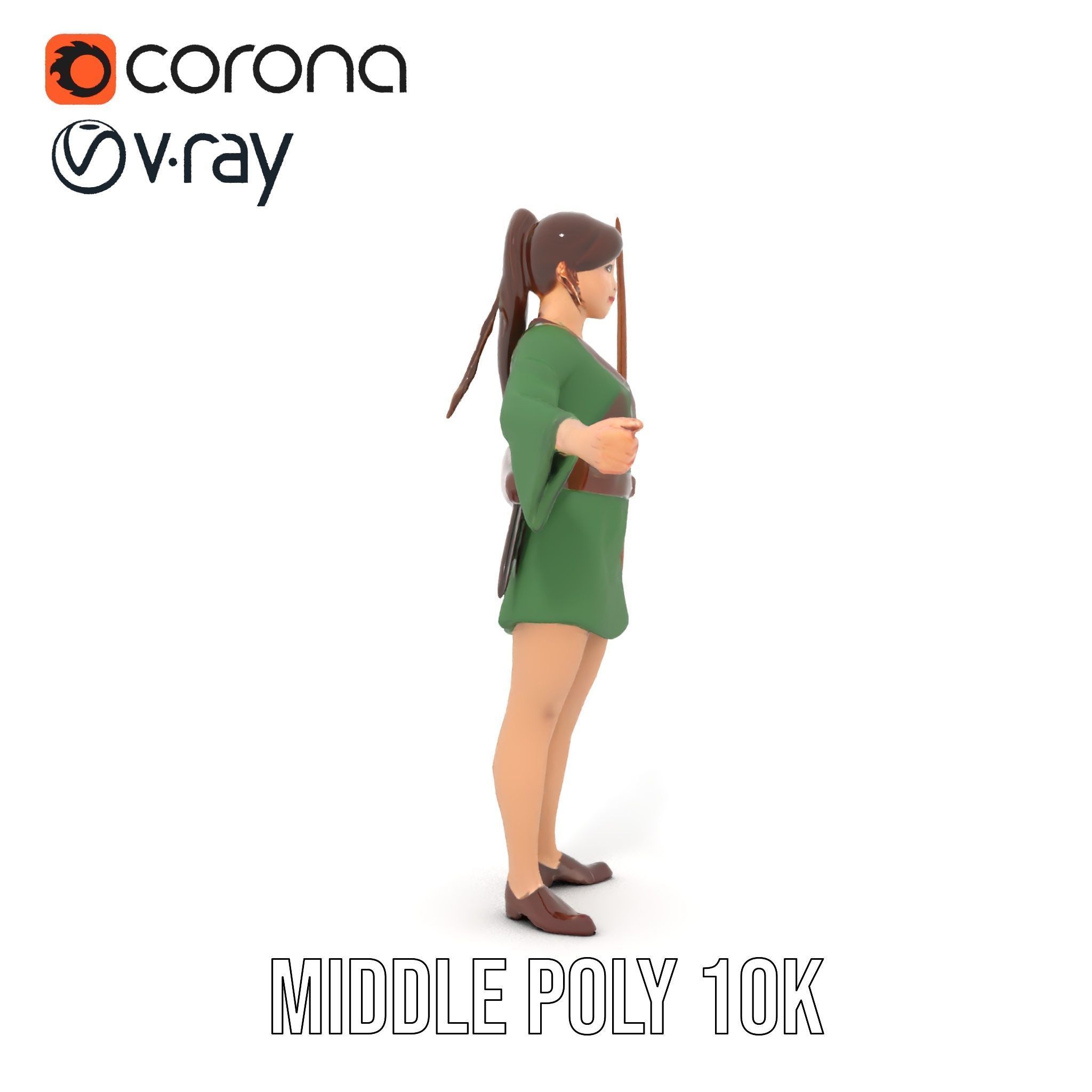 Female Archer Character Rigged and Animated D Model Low-poly 3D model_24