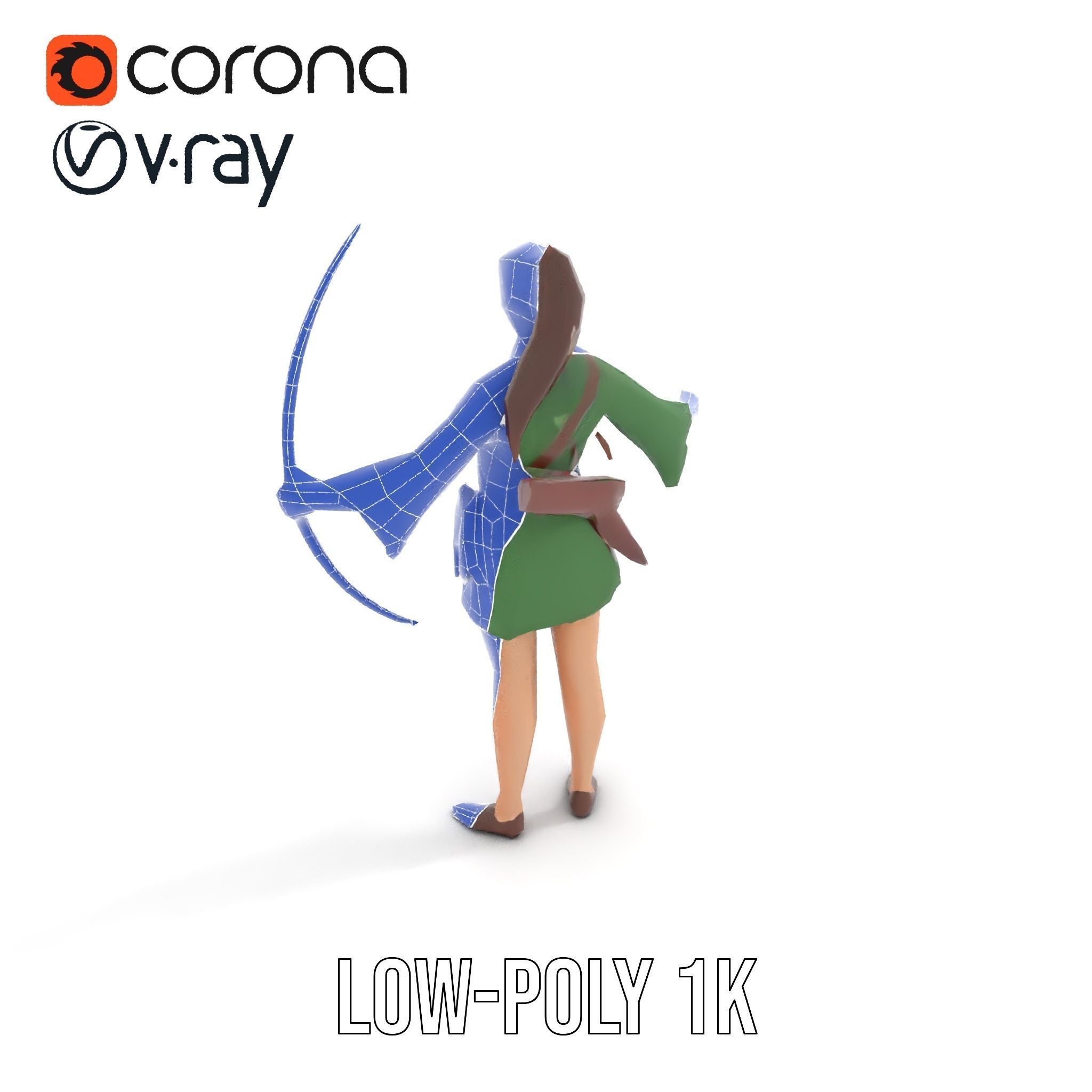 Female Archer Character Rigged and Animated D Model Low-poly 3D model_28