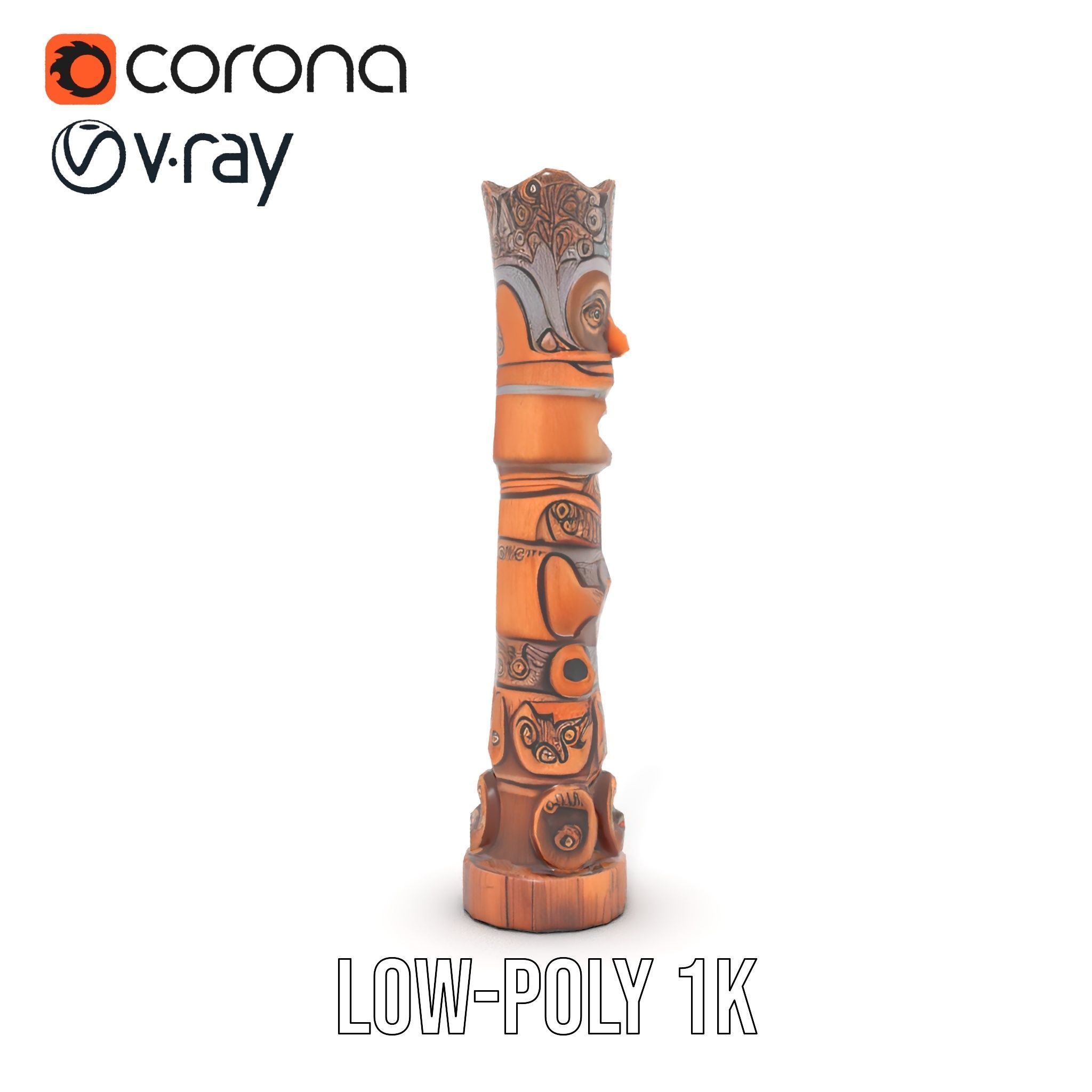 Wooden Totem Statue D Model Pack with Intricate Carvings Low-poly 3D model_24