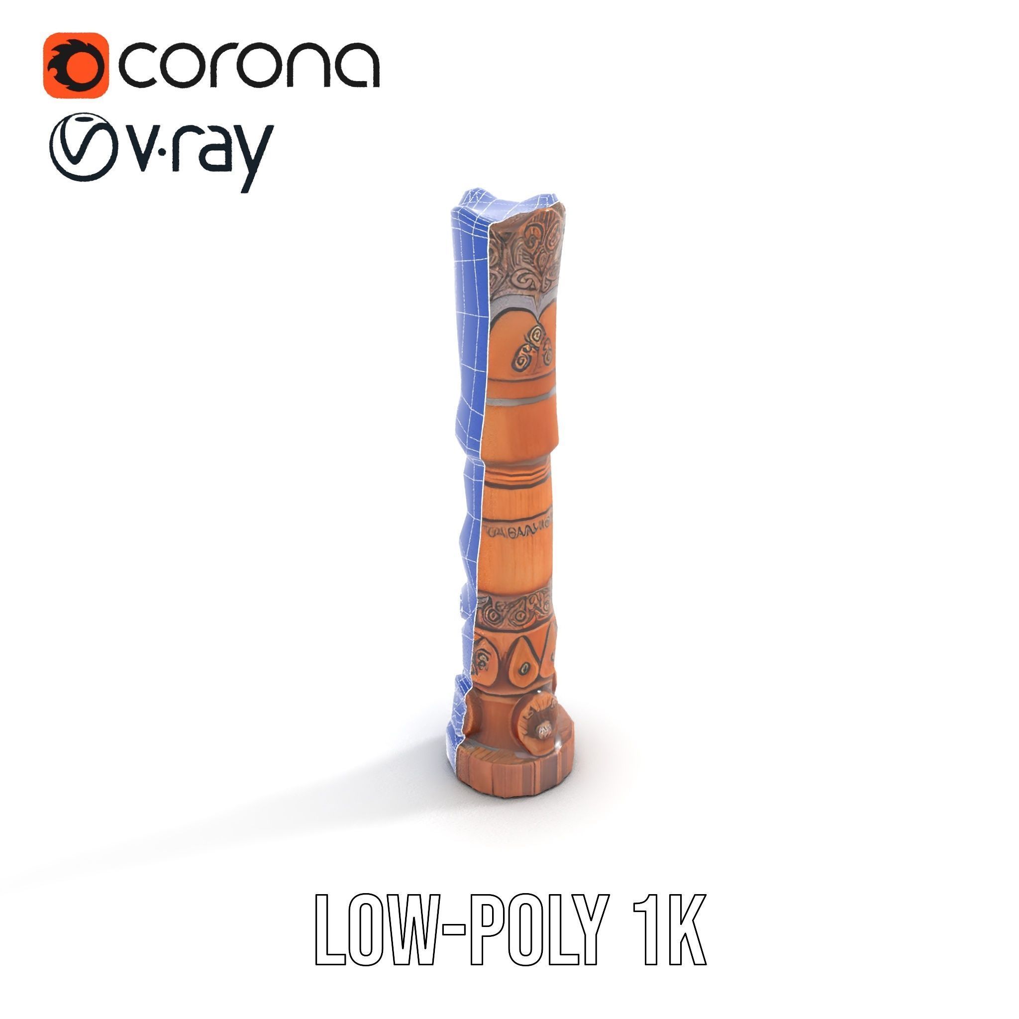 Wooden Totem Statue D Model Pack with Intricate Carvings Low-poly 3D model_13